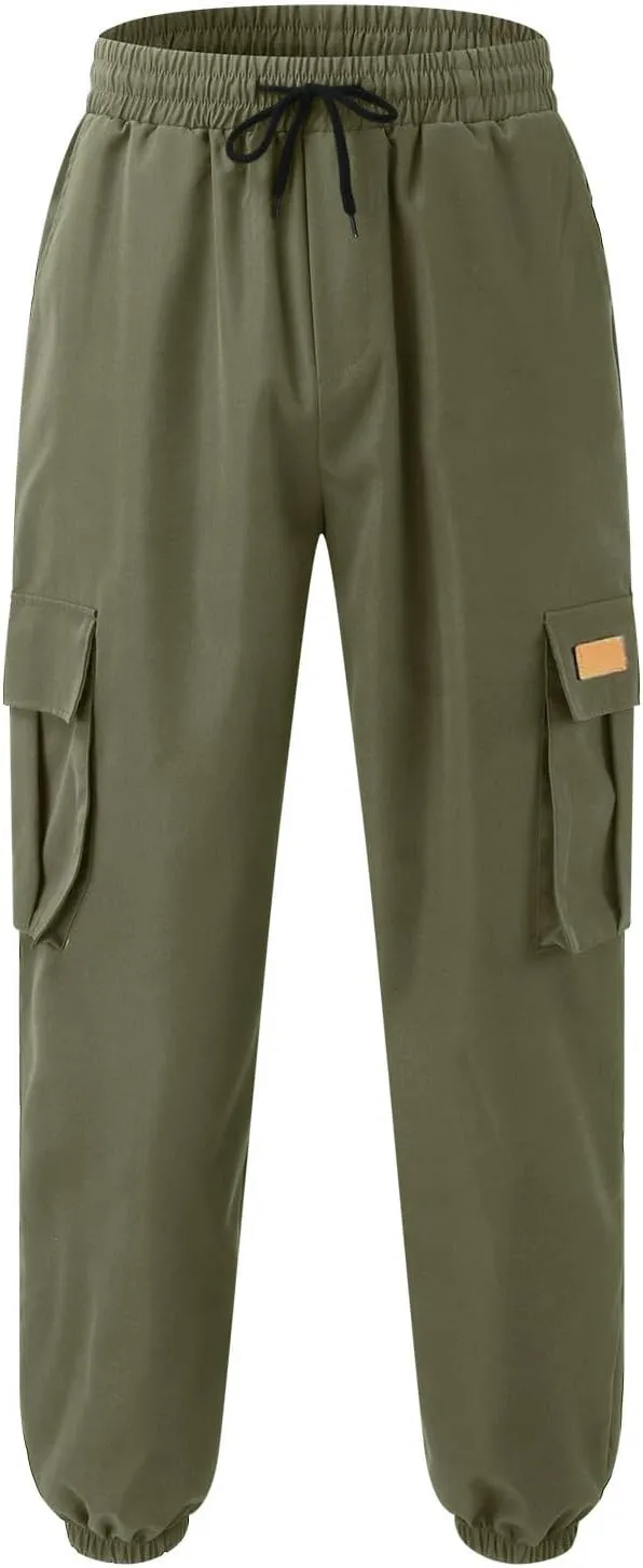 Cargo Sweatpants for Men Baggy Big and Tall Chino Athletic Pants Elastic Waist Drawstring Tactical Casual Pants with Pockets