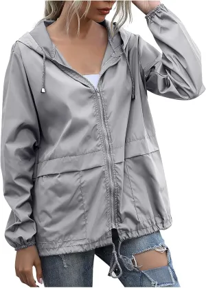 Cdiecer Women's Raincoats Lightweight Rain Jacket Waterproof Windproof Rain Coat Adjustable Hooded Windbreaker with Pockets