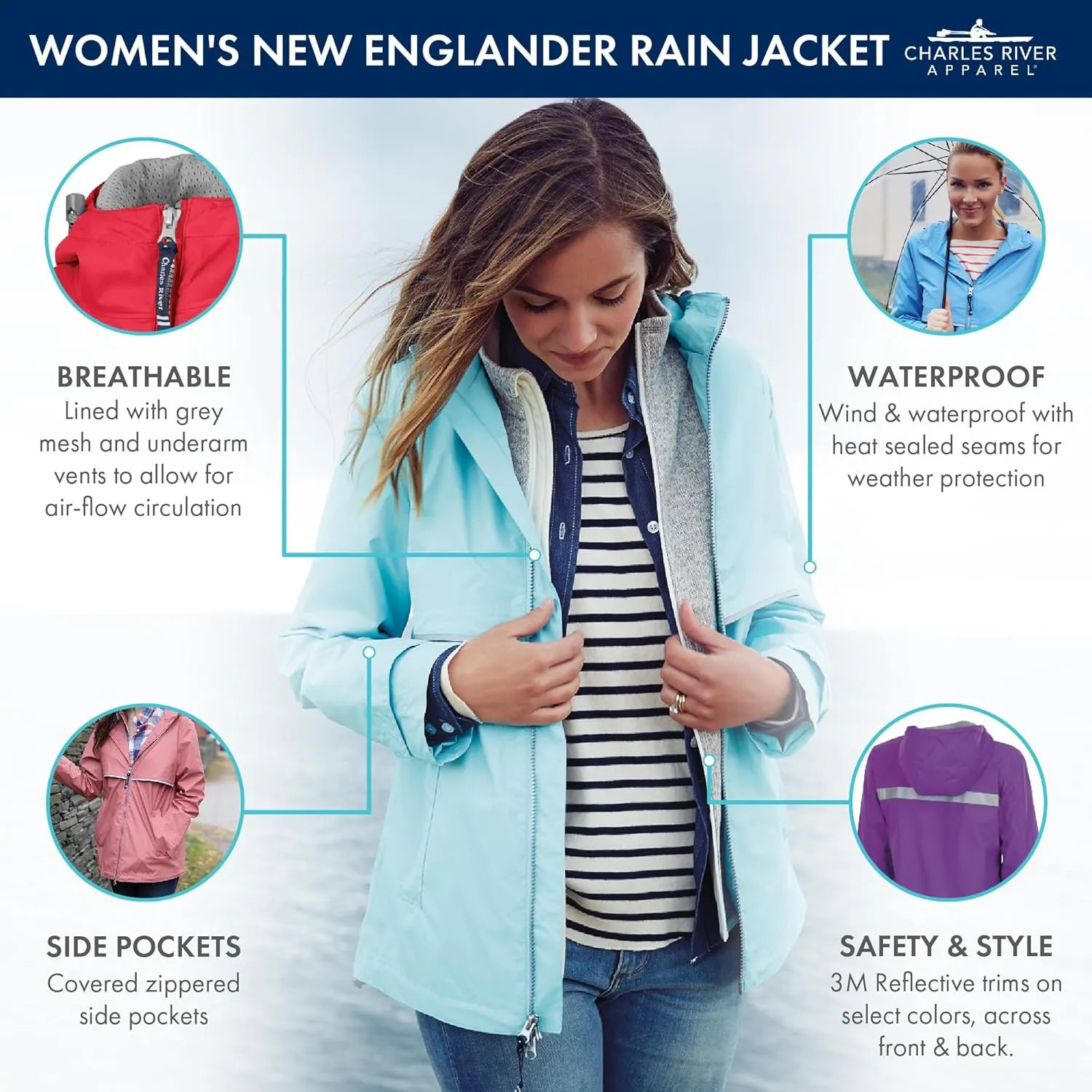 Charles River Apparel Women's New Englander Wind & Waterproof Rain Jacket