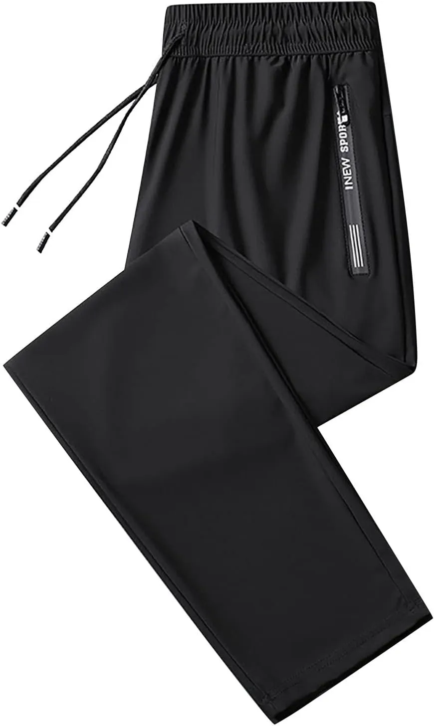 Chinos Pants Men Elastic Waist Drawstring Athletic Pants Quick Dry Lightweight Jogging Hiking Pants Plus Size Baggy Trousers