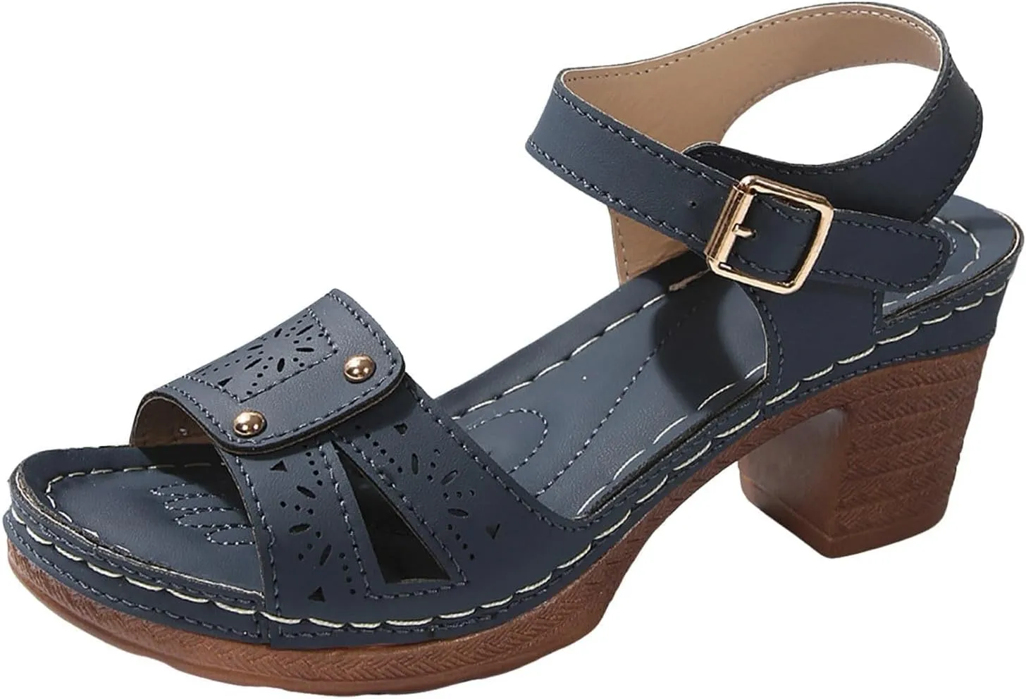 Chunky Heels for Women Dressy Casual Hollow Out Open Toe Block Heels Adjustable Ankle Strap Low Heel Sandals Work Office Shoes