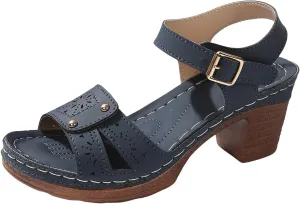 Chunky Heels for Women Dressy Casual Hollow Out Open Toe Block Heels Adjustable Ankle Strap Low Heel Sandals Work Office Shoes