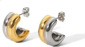 Chunky Hoops Earrings Two-ttone Huggie Hoops Everyday Hoops Earrings