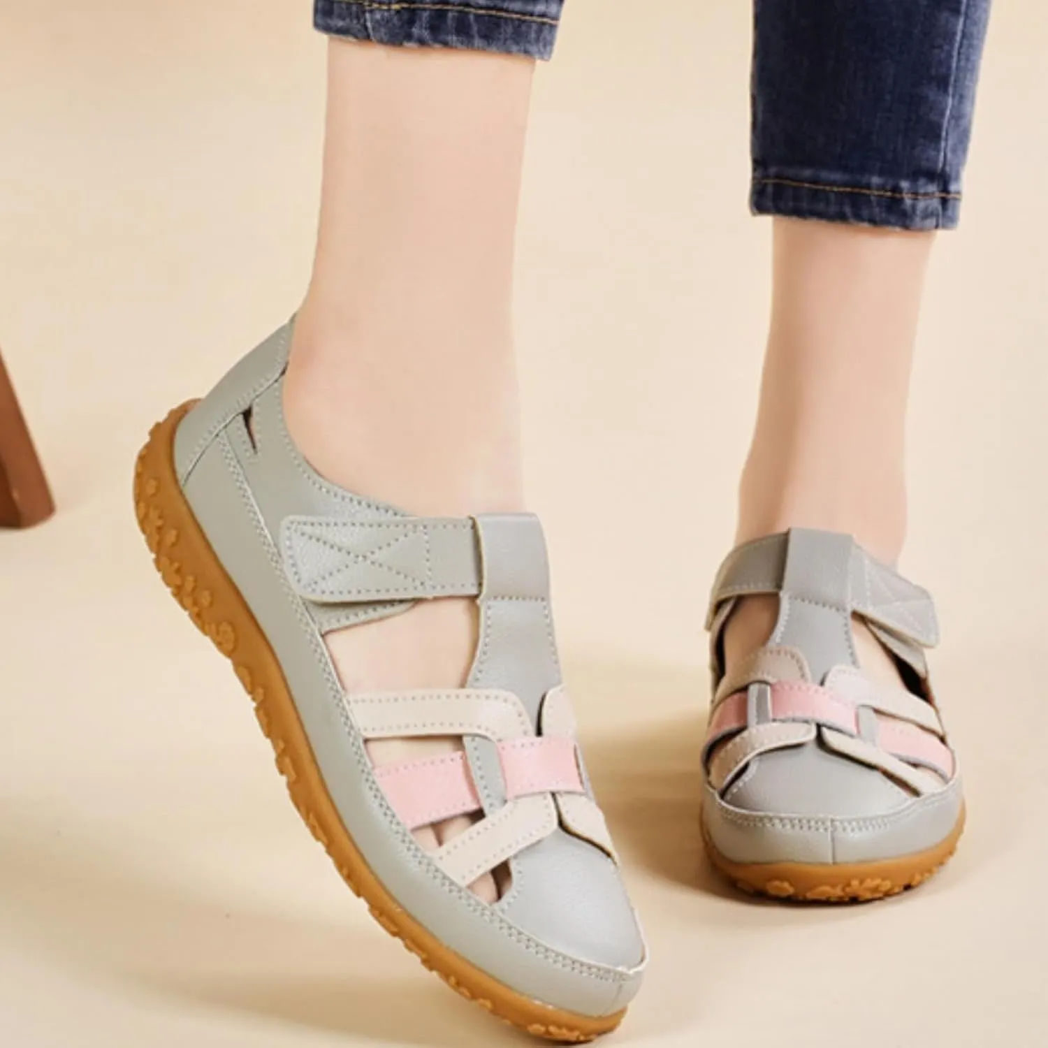 Closed Toe Sandals for Women Casual Loafers Cute Slip On Comfort Walking Flats Summer Hollow Out Sandals Breathable Outdoor Shoes Soft Bottom Beach Sandal Dressy Wedge Shoes