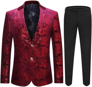 Cloudstyle Men's Dress Suit Single-Breasted 2 Pieces Slim Fit 2 Buttons Suits