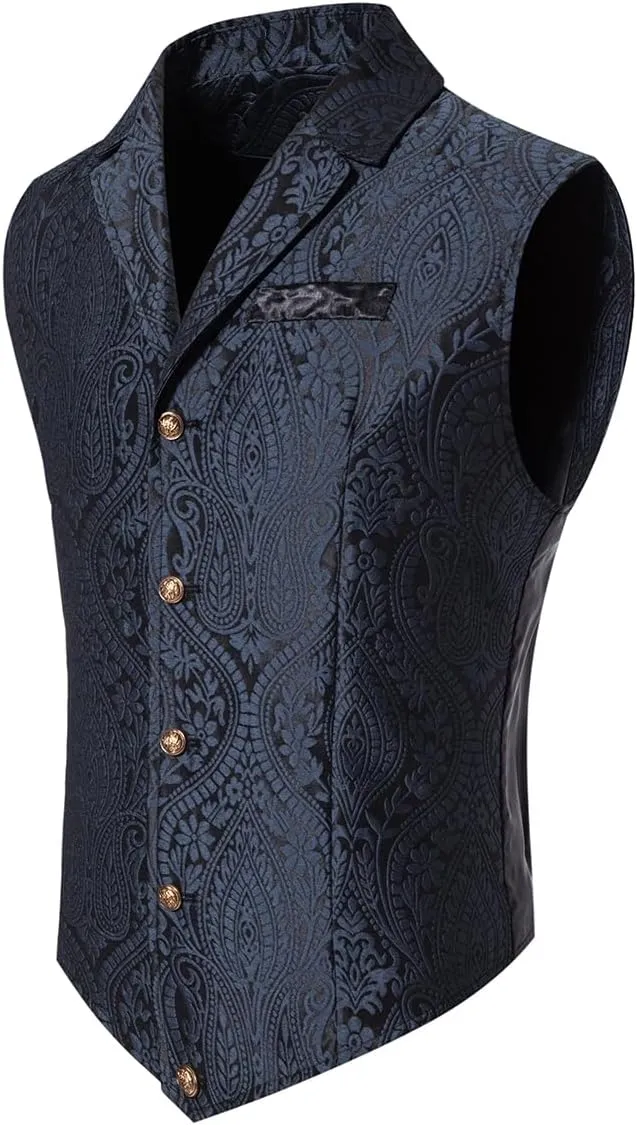 Cloudstyle Mens Paisley Dress Vest Gothic Steampunk Waistcoat Floral Sleeveless Tailcoat