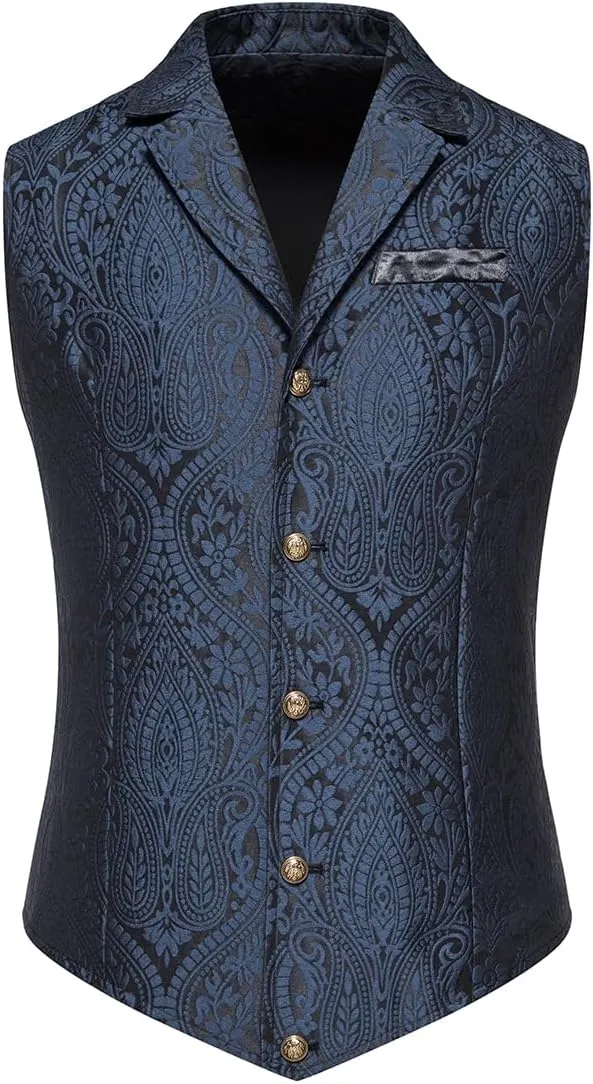 Cloudstyle Mens Paisley Dress Vest Gothic Steampunk Waistcoat Floral Sleeveless Tailcoat