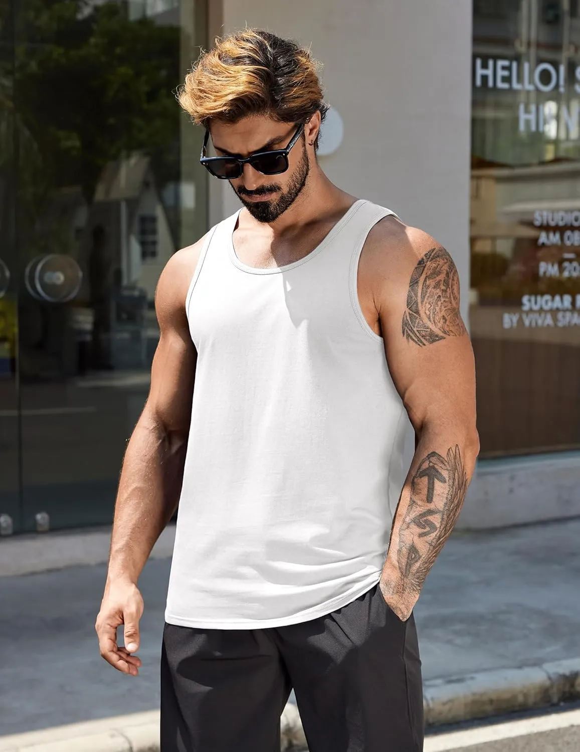 COOFANDY Mens Cotton Tank Tops Summer Beach Sleeveless Muscle Shirts Gym Workout Running Tank Shirt Pack