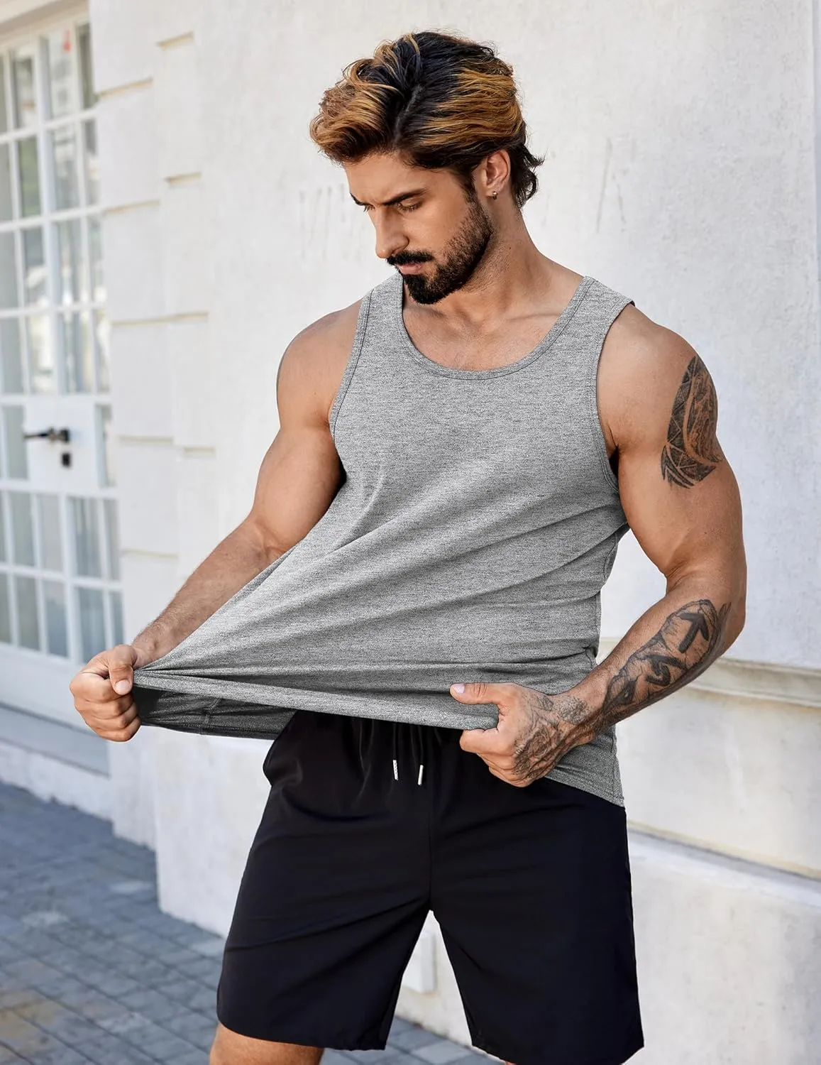 COOFANDY Mens Cotton Tank Tops Summer Beach Sleeveless Muscle Shirts Gym Workout Running Tank Shirt Pack