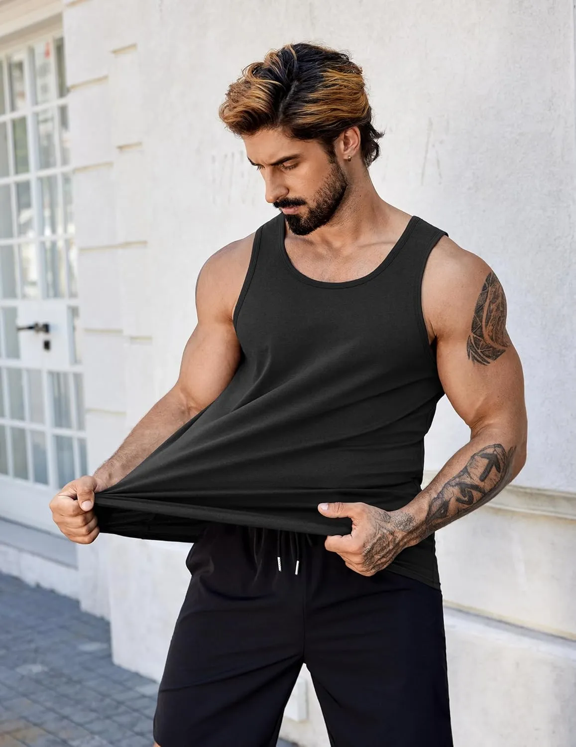 COOFANDY Mens Cotton Tank Tops Summer Beach Sleeveless Muscle Shirts Gym Workout Running Tank Shirt Pack