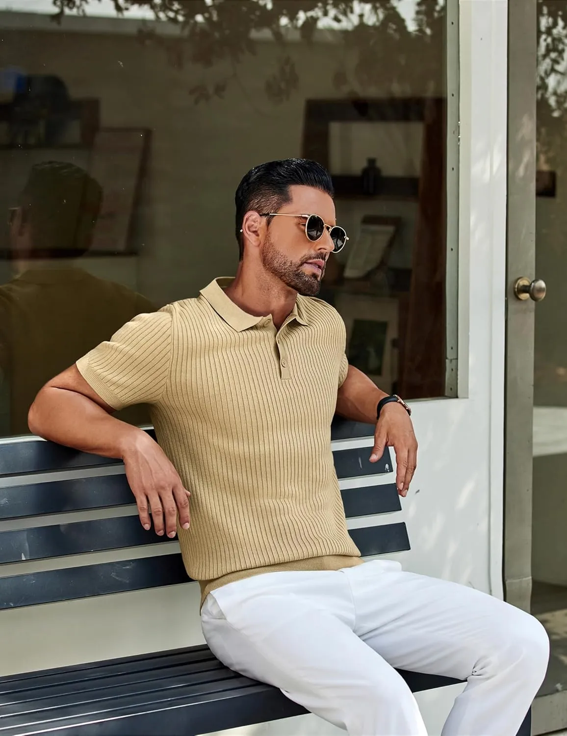 COOFANDY Mens Knit Polo Shirts Short Sleeve Golf Shirts Button Down Casual Polo T Shirts Textured Slim Fit Pullover