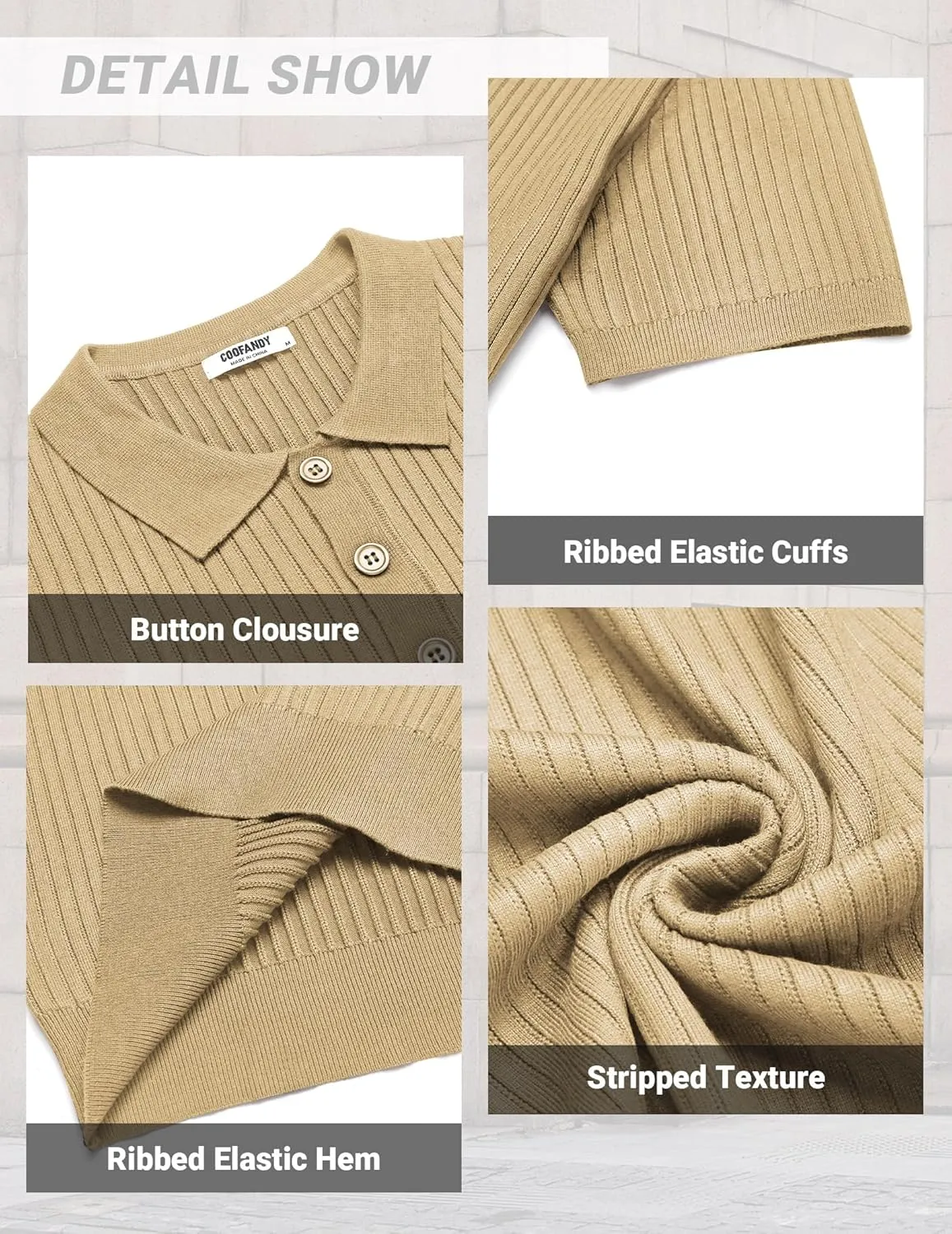 COOFANDY Mens Knit Polo Shirts Short Sleeve Golf Shirts Button Down Casual Polo T Shirts Textured Slim Fit Pullover