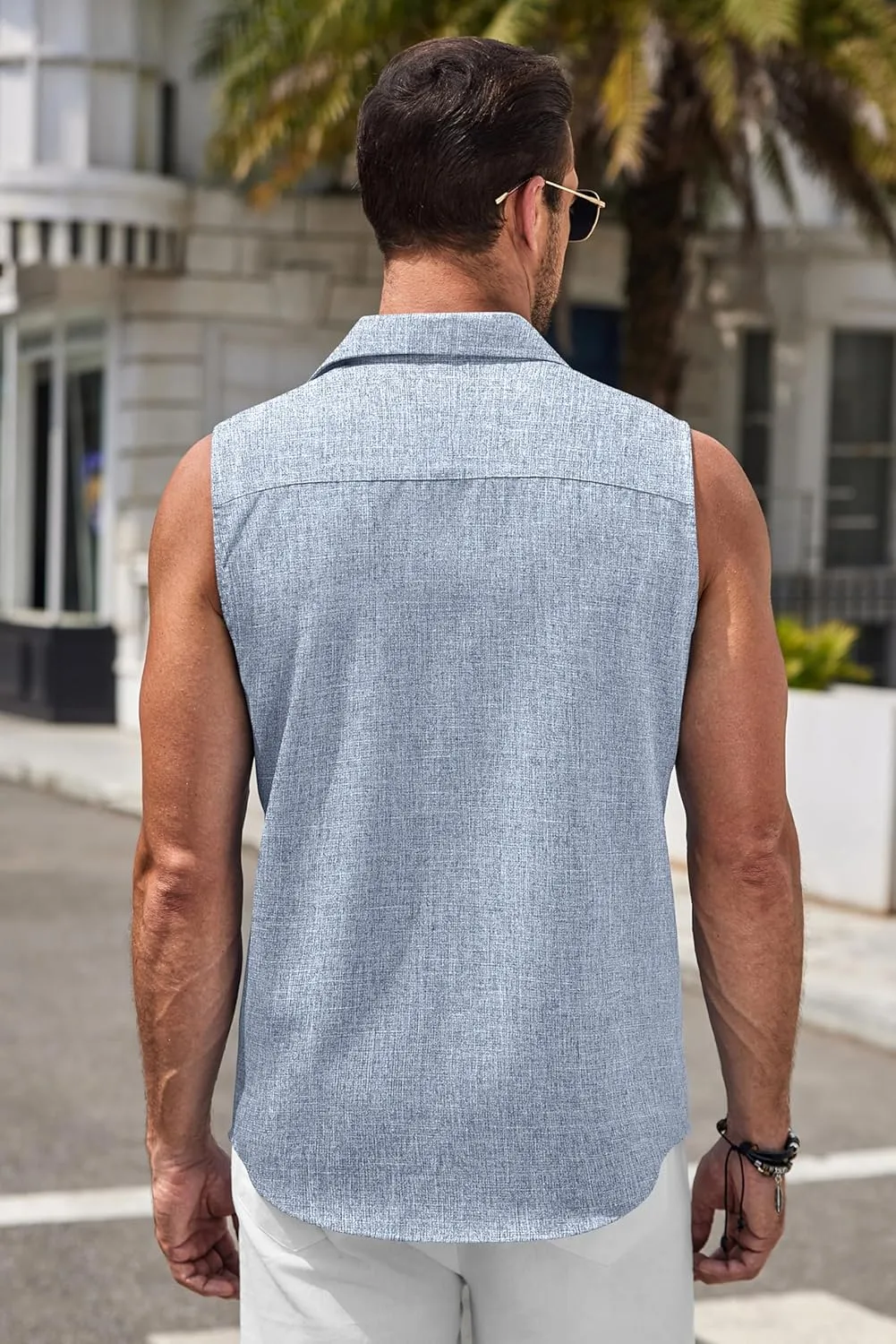 COOFANDY Mens Sleeveless Button Down Beach Shirts Casual Summer Tank Tops Collared Imitation Linen Tank Shirt