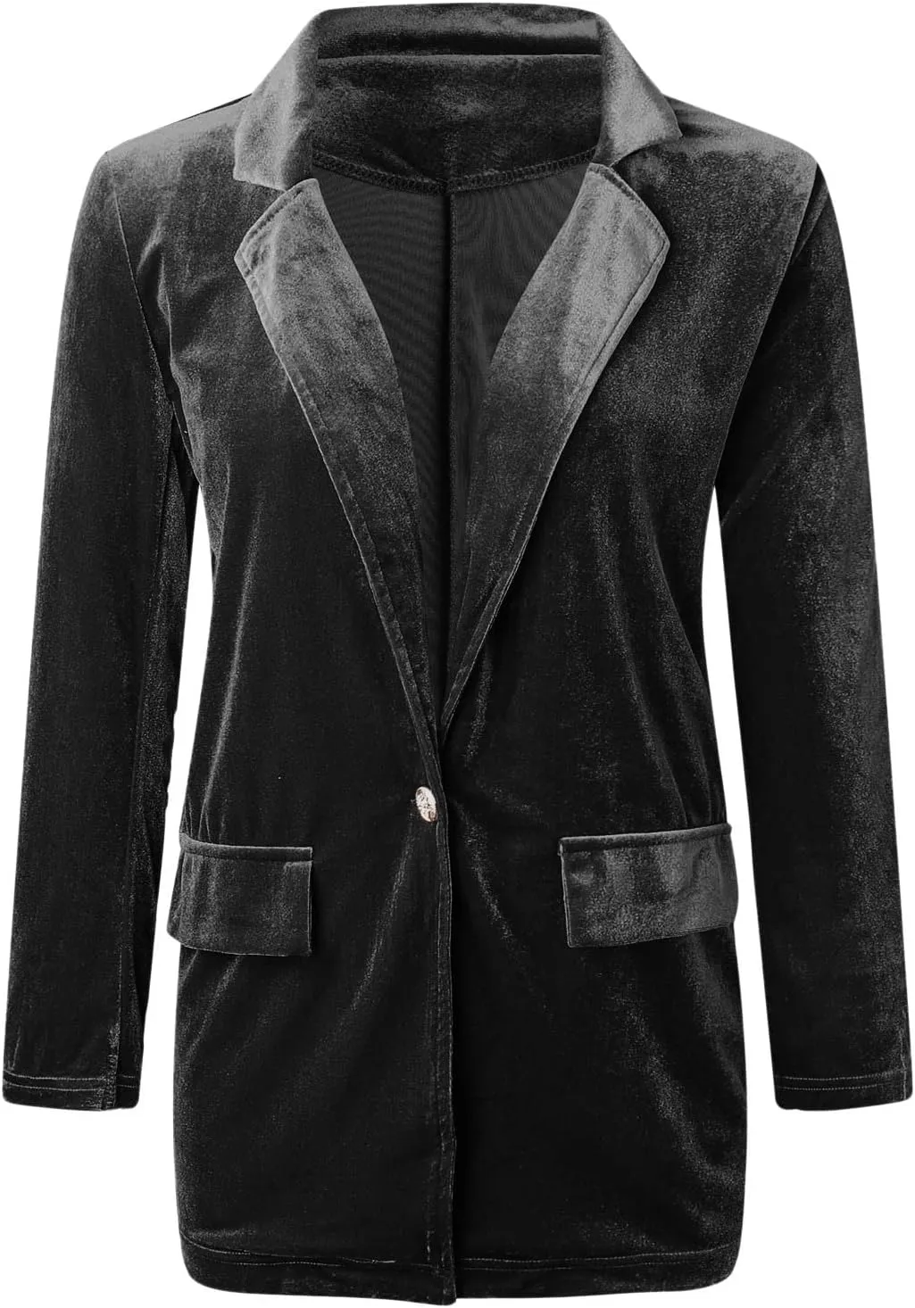 cooki Velvet Blazer Jackets for Women Velvet Trench Coat Open Front Cardigan with Pockets Long Lapel Winter Velvet Soft Coat