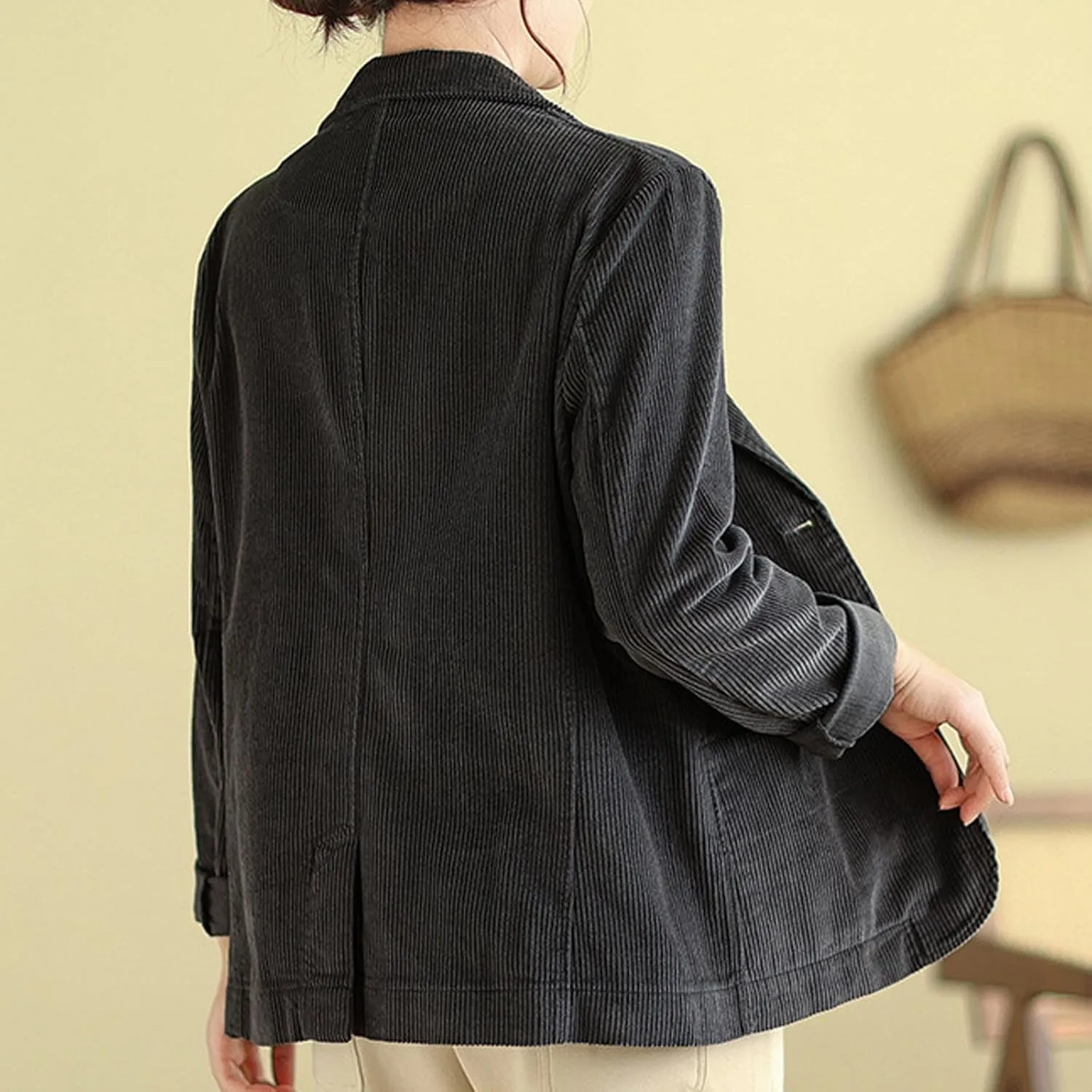 Corduroy Blazer Jackets for Women Business Casual Suit Blazers Long Sleeve Open Front Notched Lapel Collar Coats