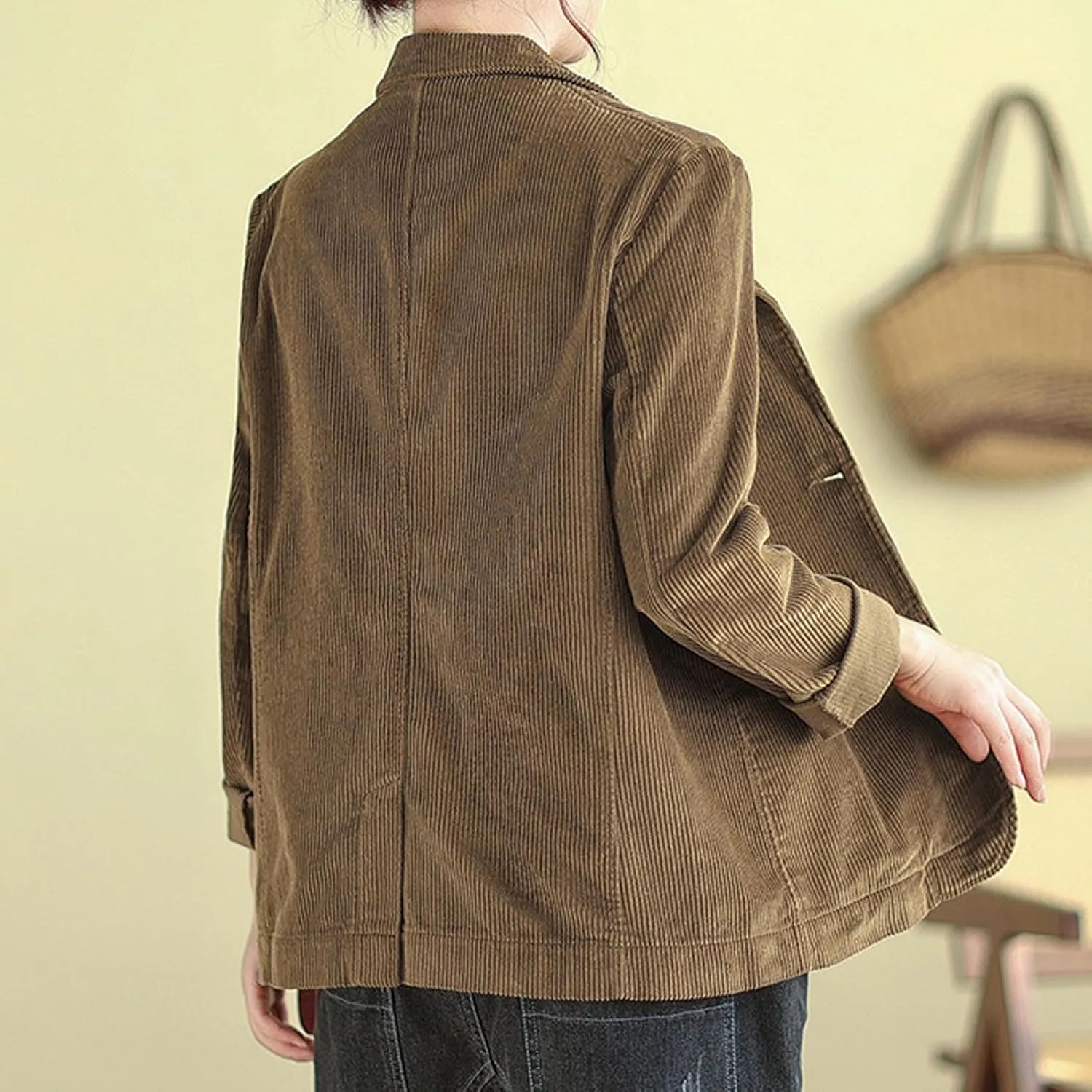 Corduroy Blazer Jackets for Women Business Casual Suit Blazers Long Sleeve Open Front Notched Lapel Collar Coats