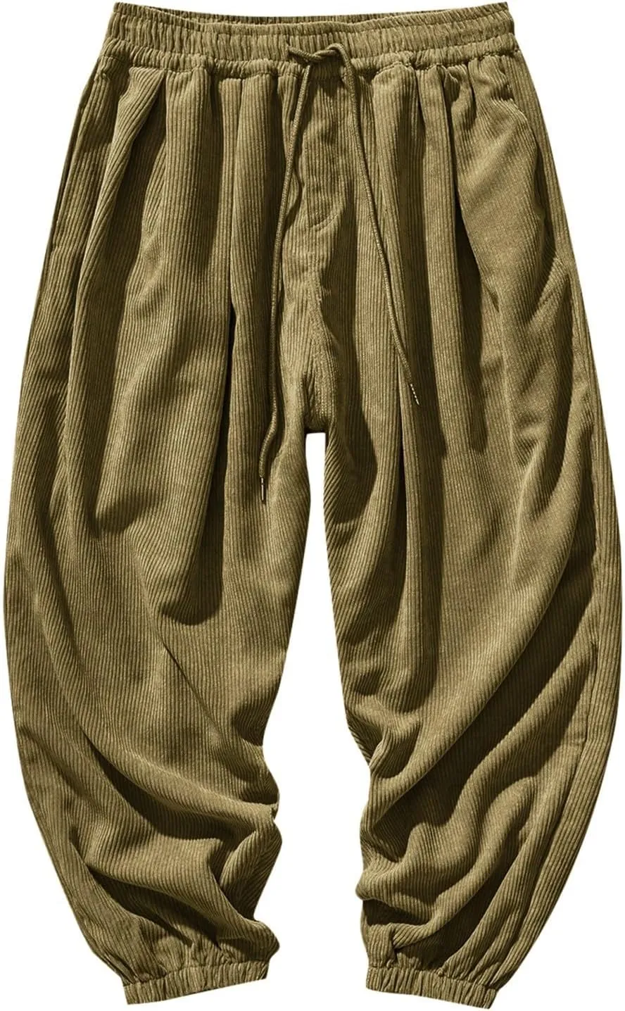 Corduroy Harem Pants for Men Relaxed Fit Plus Size Hip Hop Tapered Trousers Autumn and Winter Loose Fit Stretch Casual Pants
