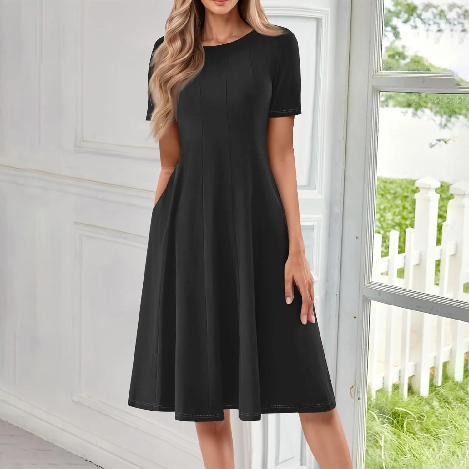 COTECRAM Summer Dress for Women 2025 Vacation Casual Short Sleeve Floral Boho Dresses Beach Flowy Midi Sundress with Pockets