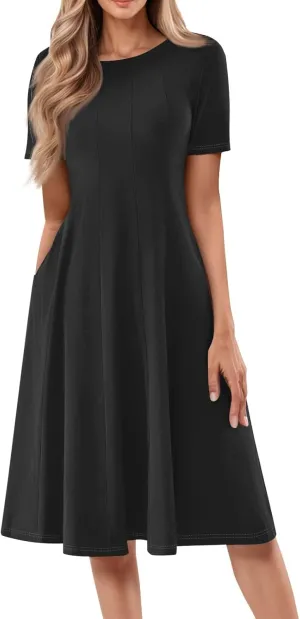 COTECRAM Summer Dress for Women 2025 Vacation Casual Short Sleeve Floral Boho Dresses Beach Flowy Midi Sundress with Pockets