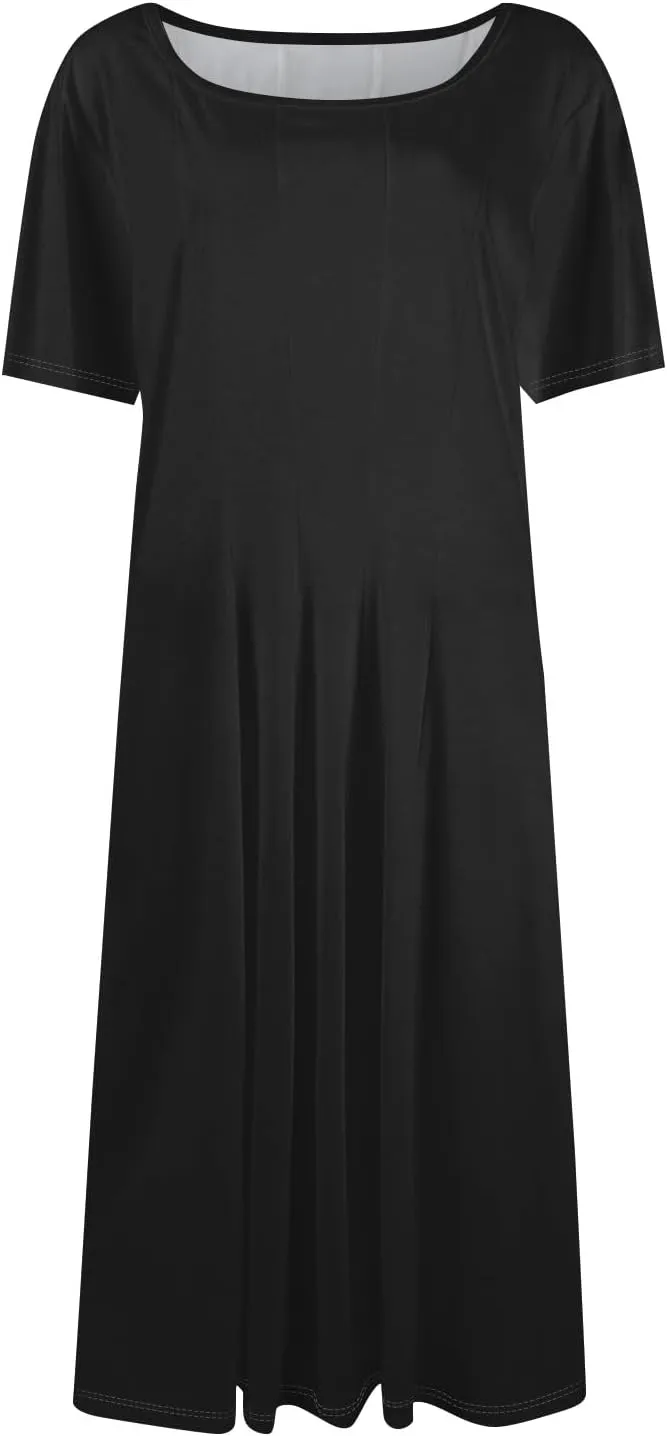 COTECRAM Summer Dress for Women 2025 Vacation Casual Short Sleeve Floral Boho Dresses Beach Flowy Midi Sundress with Pockets