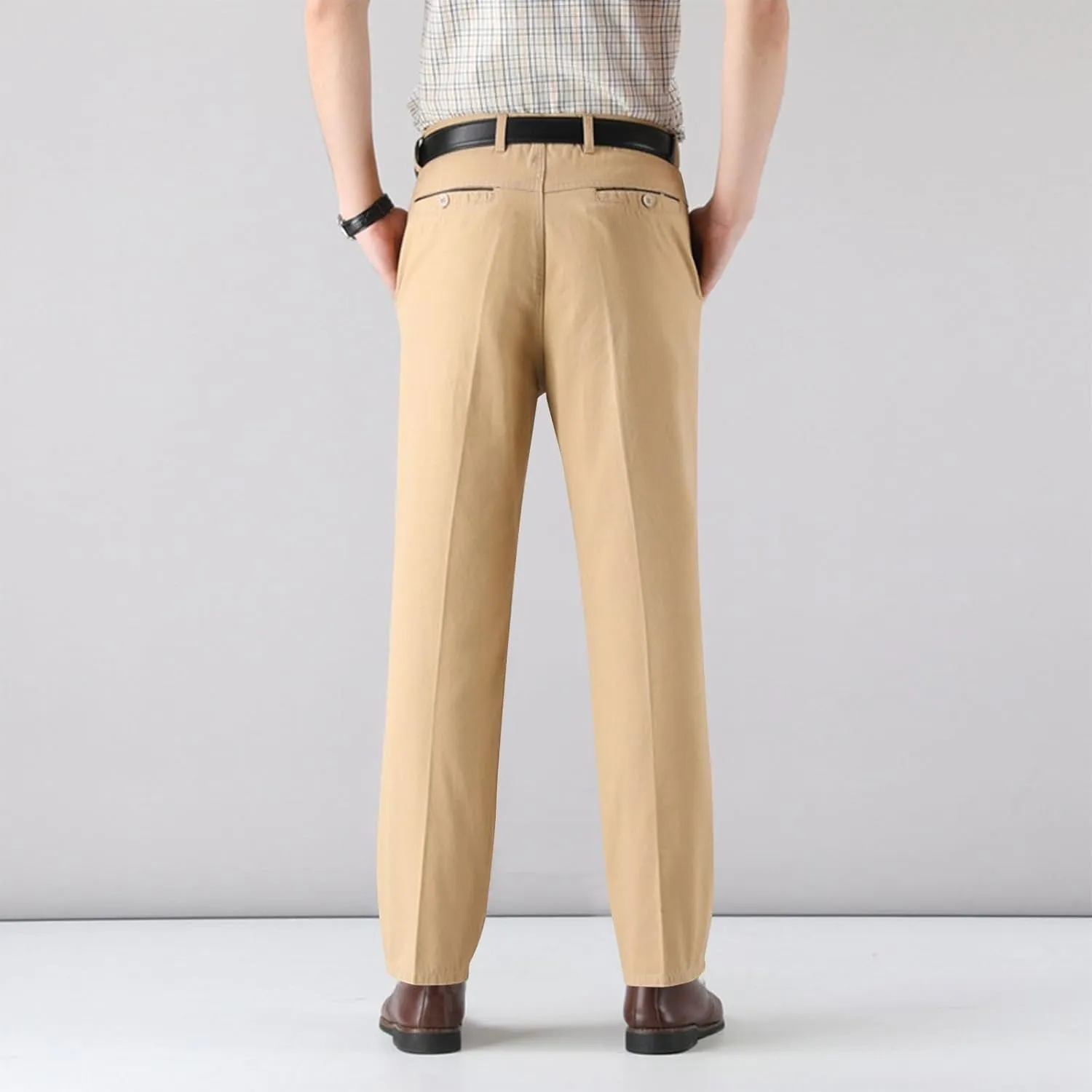 Cotton Mens Chinos Pants with Belt Slim Fit Casual Work Pants for Men with Pockets for Office and Daily Wear Slacks