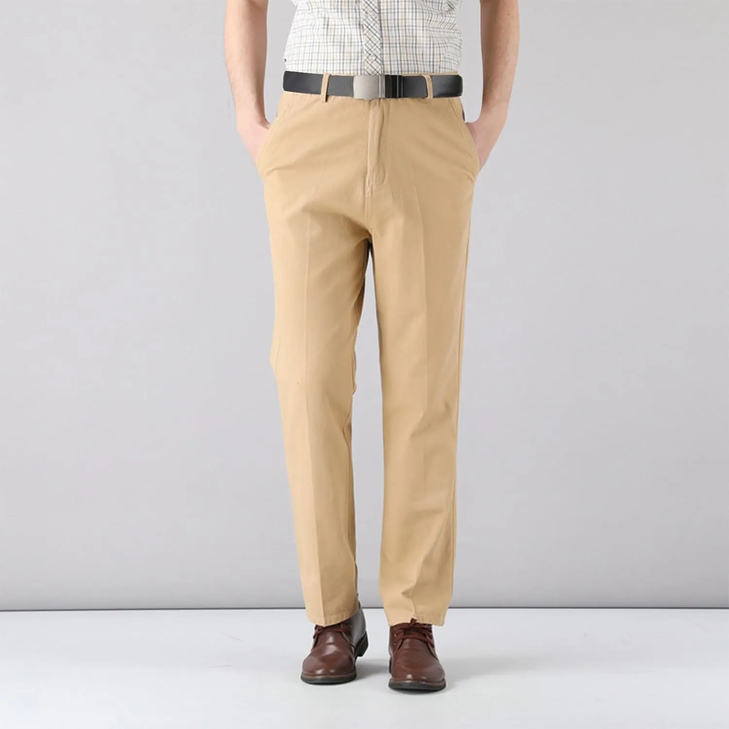 Cotton Mens Chinos Pants with Belt Slim Fit Casual Work Pants for Men with Pockets for Office and Daily Wear Slacks