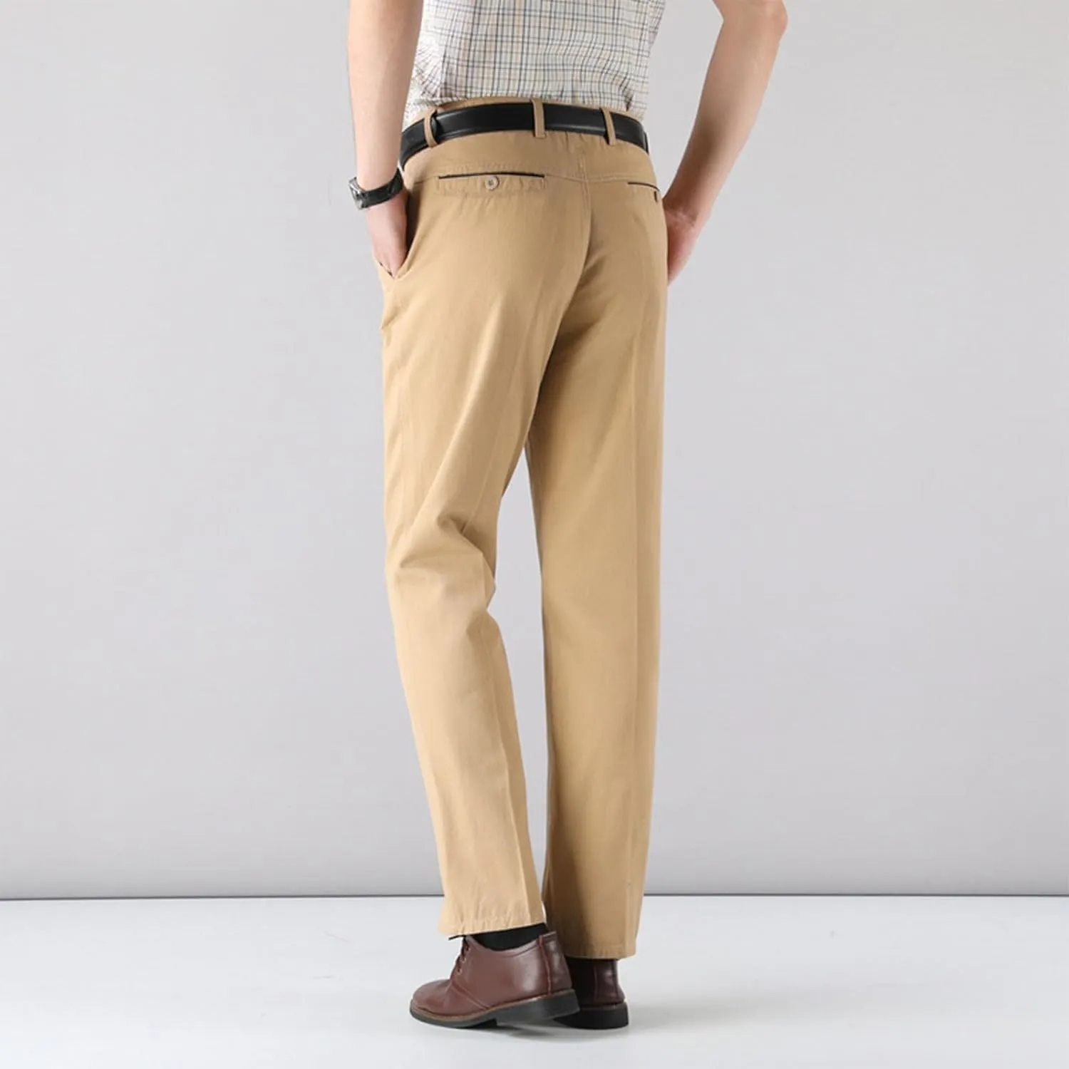 Cotton Mens Chinos Pants with Belt Slim Fit Casual Work Pants for Men with Pockets for Office and Daily Wear Slacks