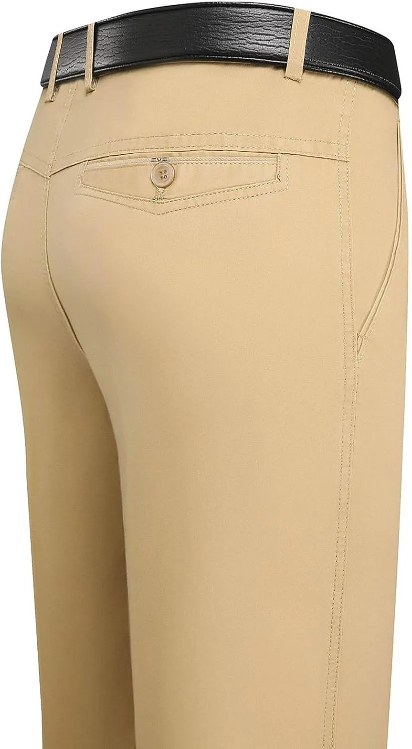 Cotton Mens Chinos Pants with Belt Slim Fit Casual Work Pants for Men with Pockets for Office and Daily Wear Slacks