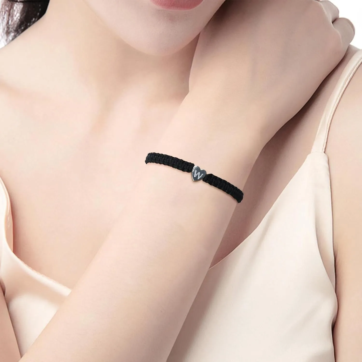 Couple Bracelets White Gold Plated Initial Heart String Bracelets for Women Men Handmade Rope Braided Bracelet Minimalist