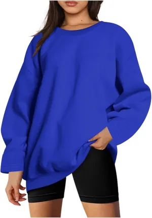 Crewneck Sweatshirt for Women Solid Color Oversized Sweatshirt Long Sleeve Pullover Top Fall Winter Sweatshirt