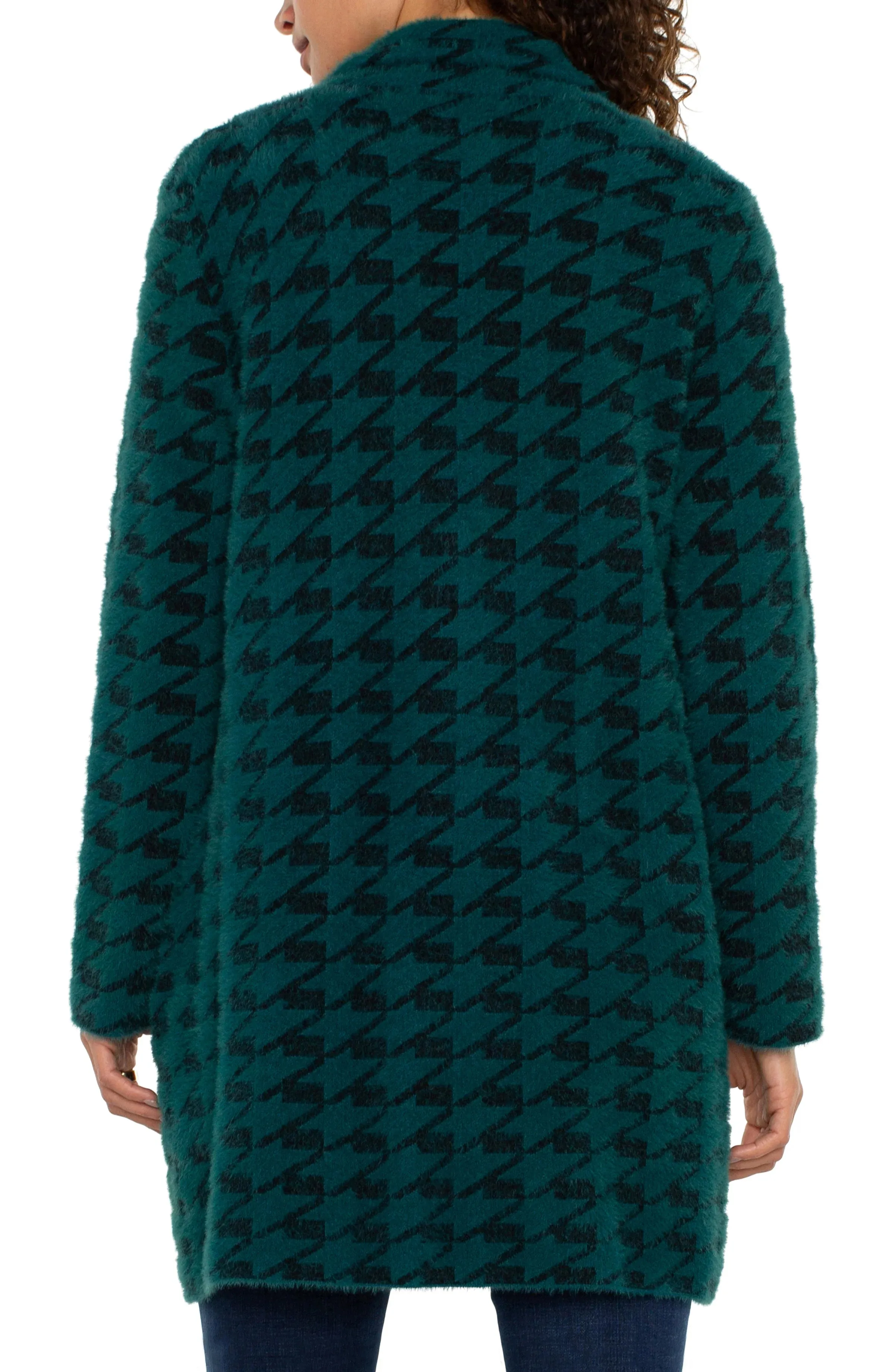 Didi Dark Forest Houndstooth Open Front Coatigan Sweater - Liverpool Los Angeles LM8487SW34