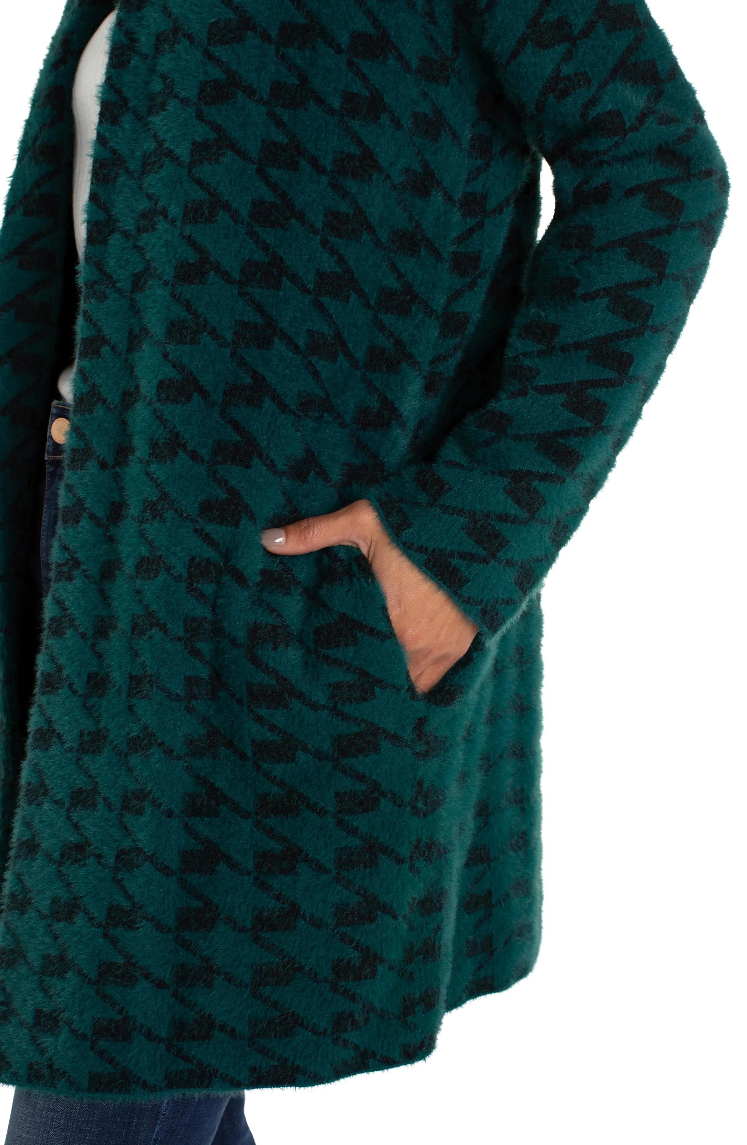 Didi Dark Forest Houndstooth Open Front Coatigan Sweater - Liverpool Los Angeles LM8487SW34