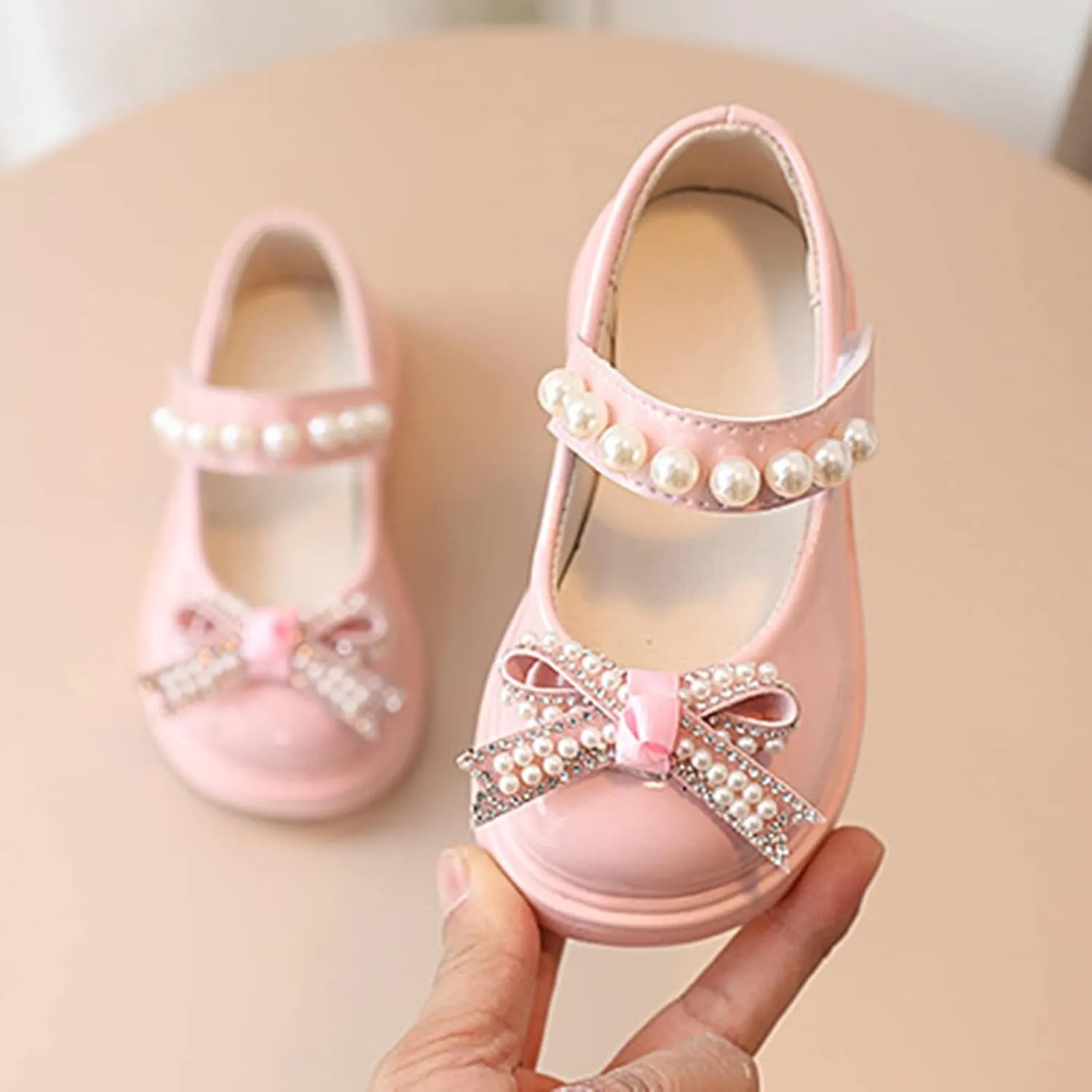 Dress Shoes for Girls,1-6 Years Girls Sandals Children Shoes Pearl Bow Tie Hook Loop Princess Dance Shoes Baby Shoes