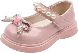 Dress Shoes for Girls,1-6 Years Girls Sandals Children Shoes Pearl Bow Tie Hook Loop Princess Dance Shoes Baby Shoes