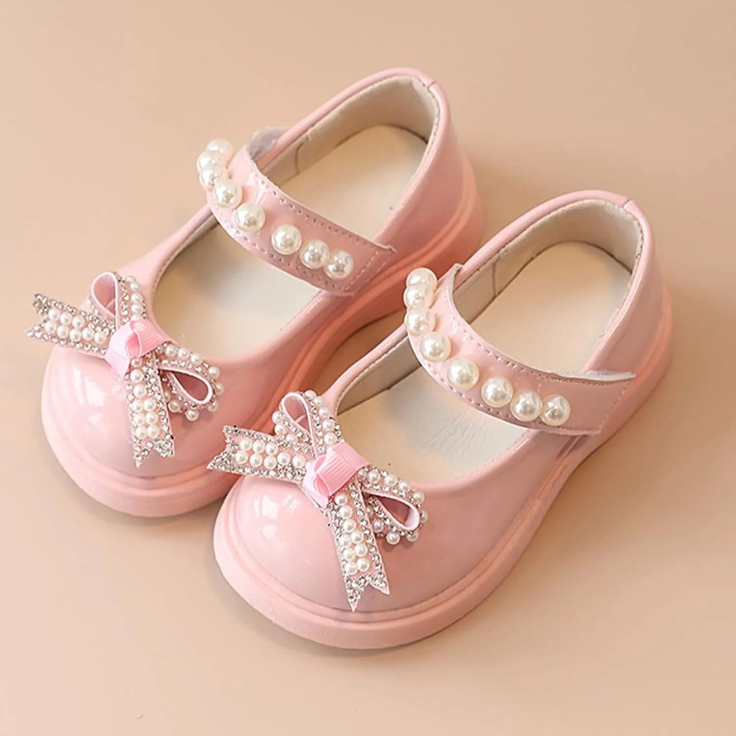 Dress Shoes for Girls,1-6 Years Girls Sandals Children Shoes Pearl Bow Tie Hook Loop Princess Dance Shoes Baby Shoes
