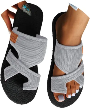 Eduavar Sandals for Women 2025 Comfortable Low Wedge Open Toe Slip On Flat Sandals Orthopedic Lightweight Summer Beach Shoes