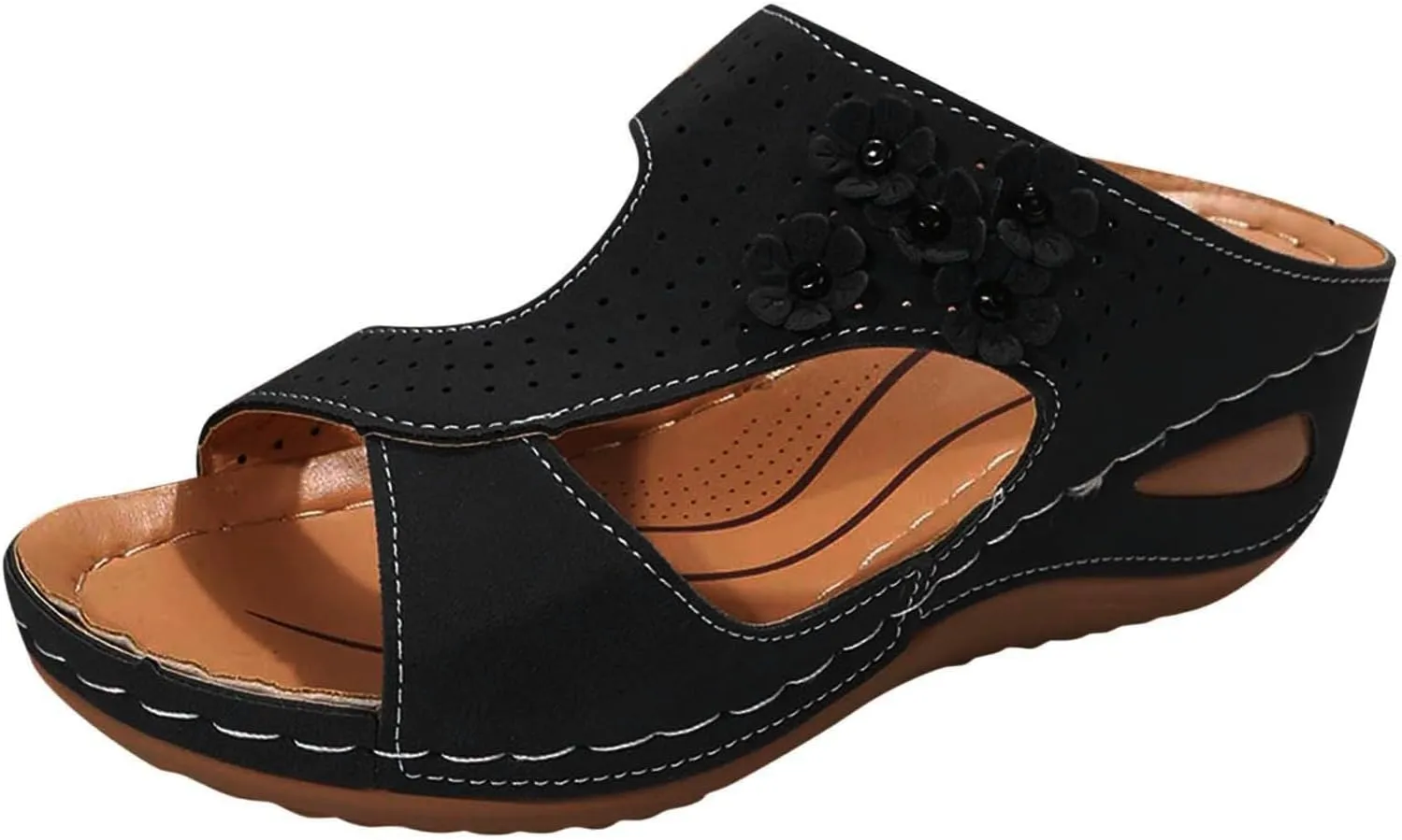 Eduavar Sandals for Women 2025 Slide Shoes Slip On Dressy Summer Open Toe Slippers Walking with Arch Support Beach Sandals