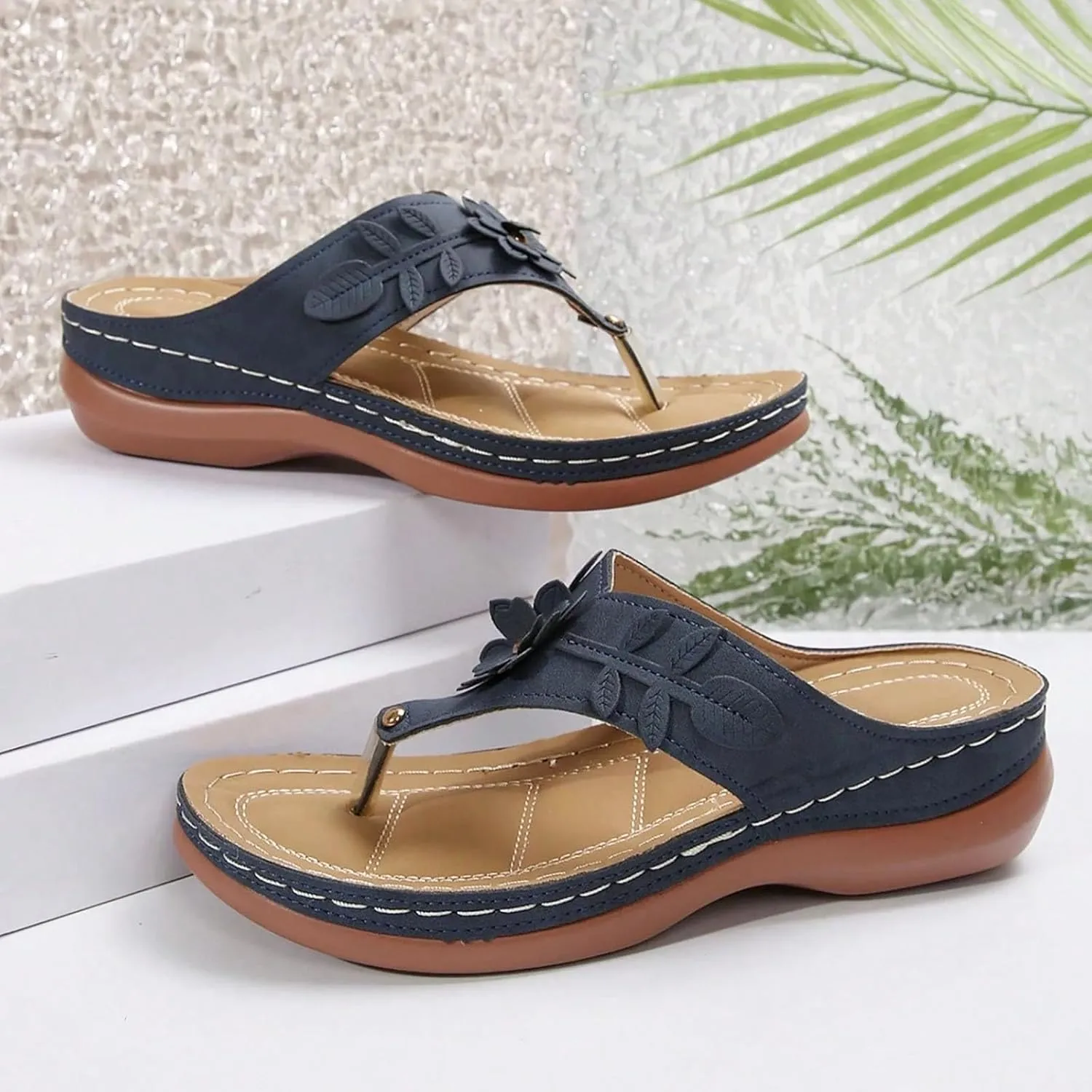 Eduavar Sandals for Women 2025 Slide Shoes Slip On Flip Flops Summer Open Toe Slippers Walking with Arch Support Beach Sandal