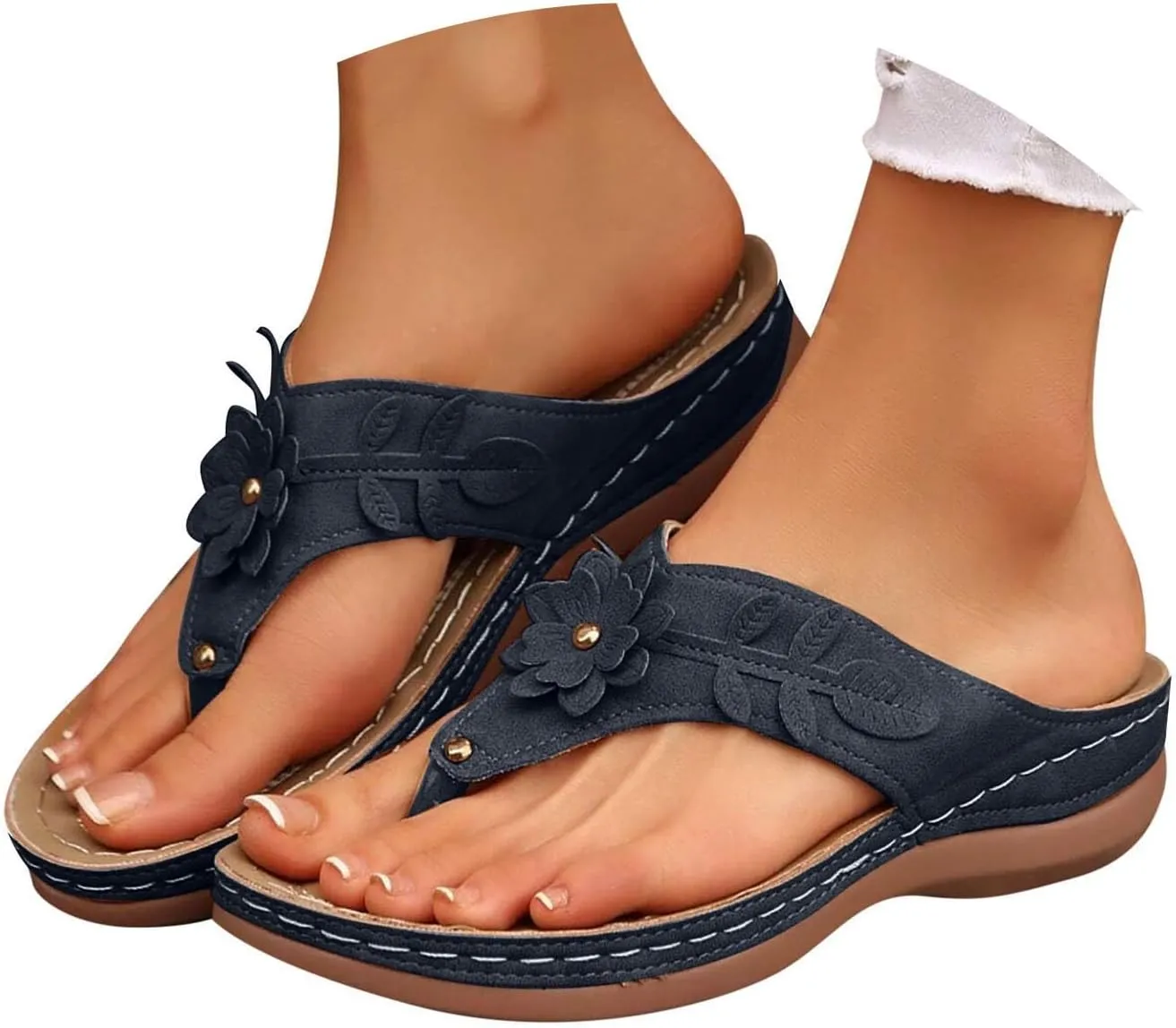 Eduavar Sandals for Women 2025 Slide Shoes Slip On Flip Flops Summer Open Toe Slippers Walking with Arch Support Beach Sandal
