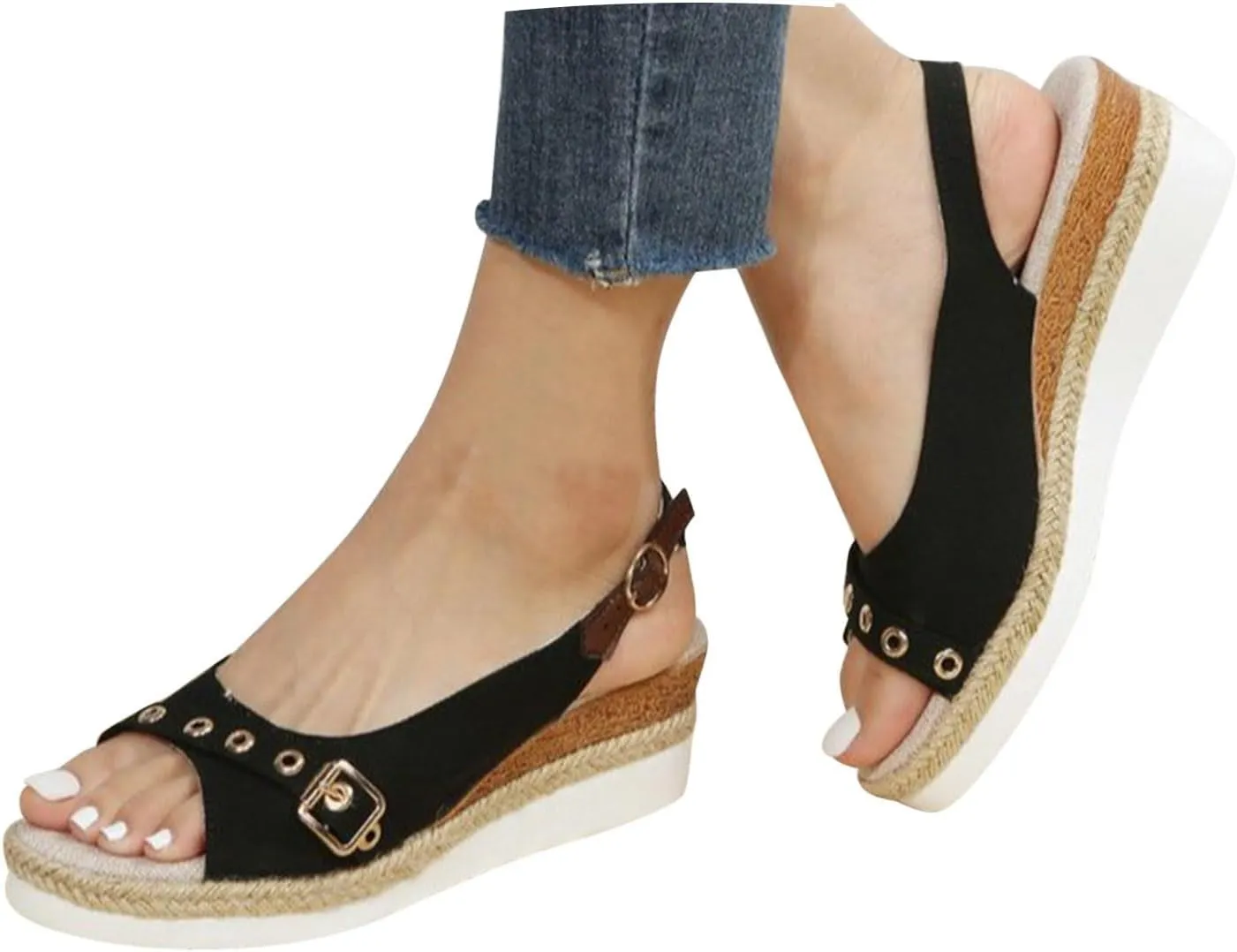 Eduavar Sandals for Women 2025 Summer Open Toe Slingback Wedges Double Strap Block Low Heel Sandals Classic Dress Shoes