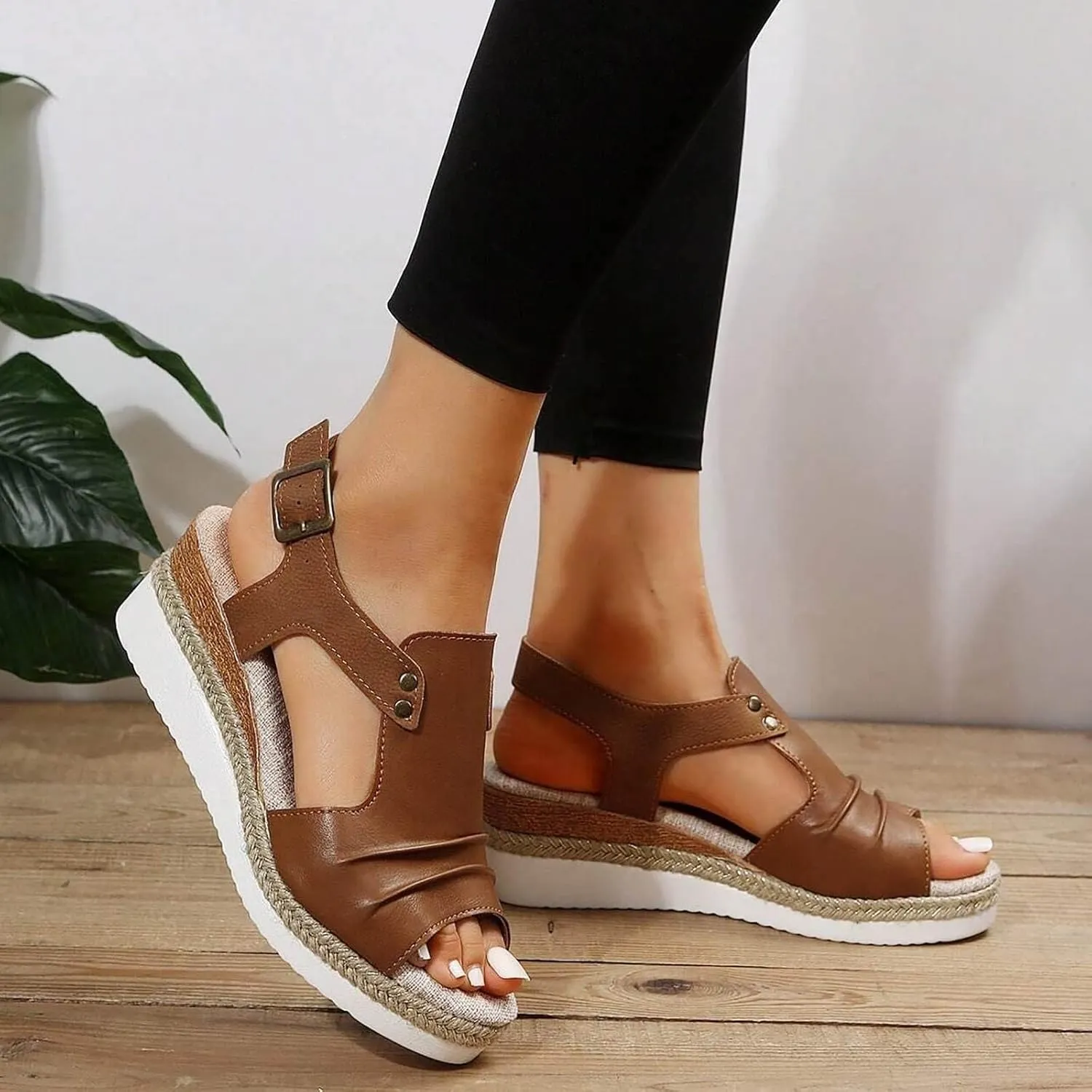 Eduavar Sandals for Women 2025 Wedge Comfortable Ankle Strap Open Toe Platform Casual Dressy Espadrille Summer Dress Shoes