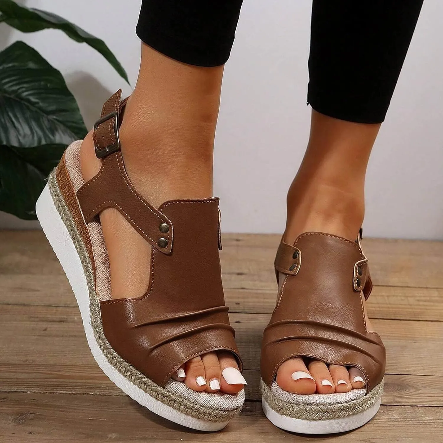 Eduavar Sandals for Women 2025 Wedge Comfortable Ankle Strap Open Toe Platform Casual Dressy Espadrille Summer Dress Shoes