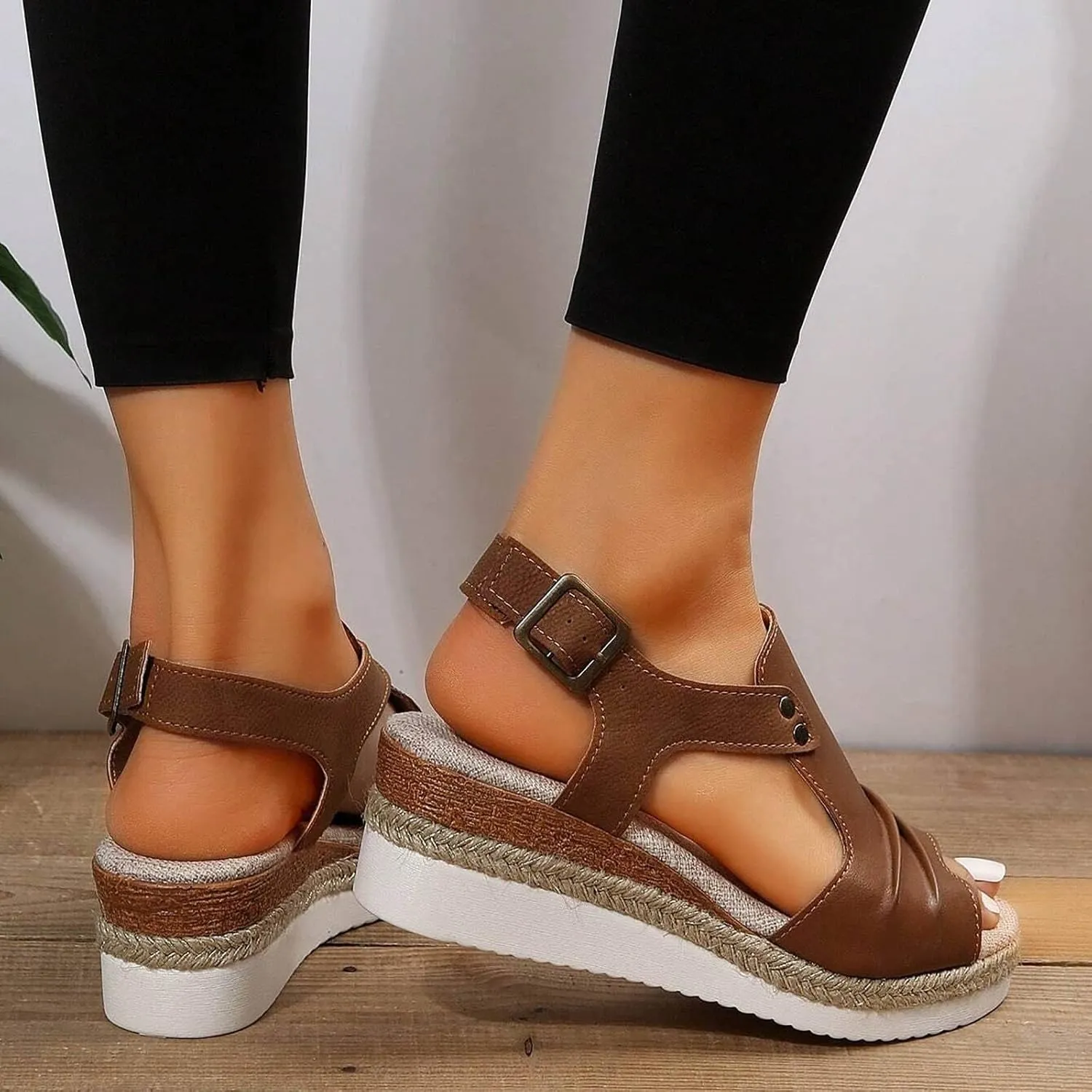 Eduavar Sandals for Women 2025 Wedge Comfortable Ankle Strap Open Toe Platform Casual Dressy Espadrille Summer Dress Shoes