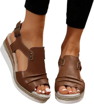 Eduavar Sandals for Women 2025 Wedge Comfortable Ankle Strap Open Toe Platform Casual Dressy Espadrille Summer Dress Shoes