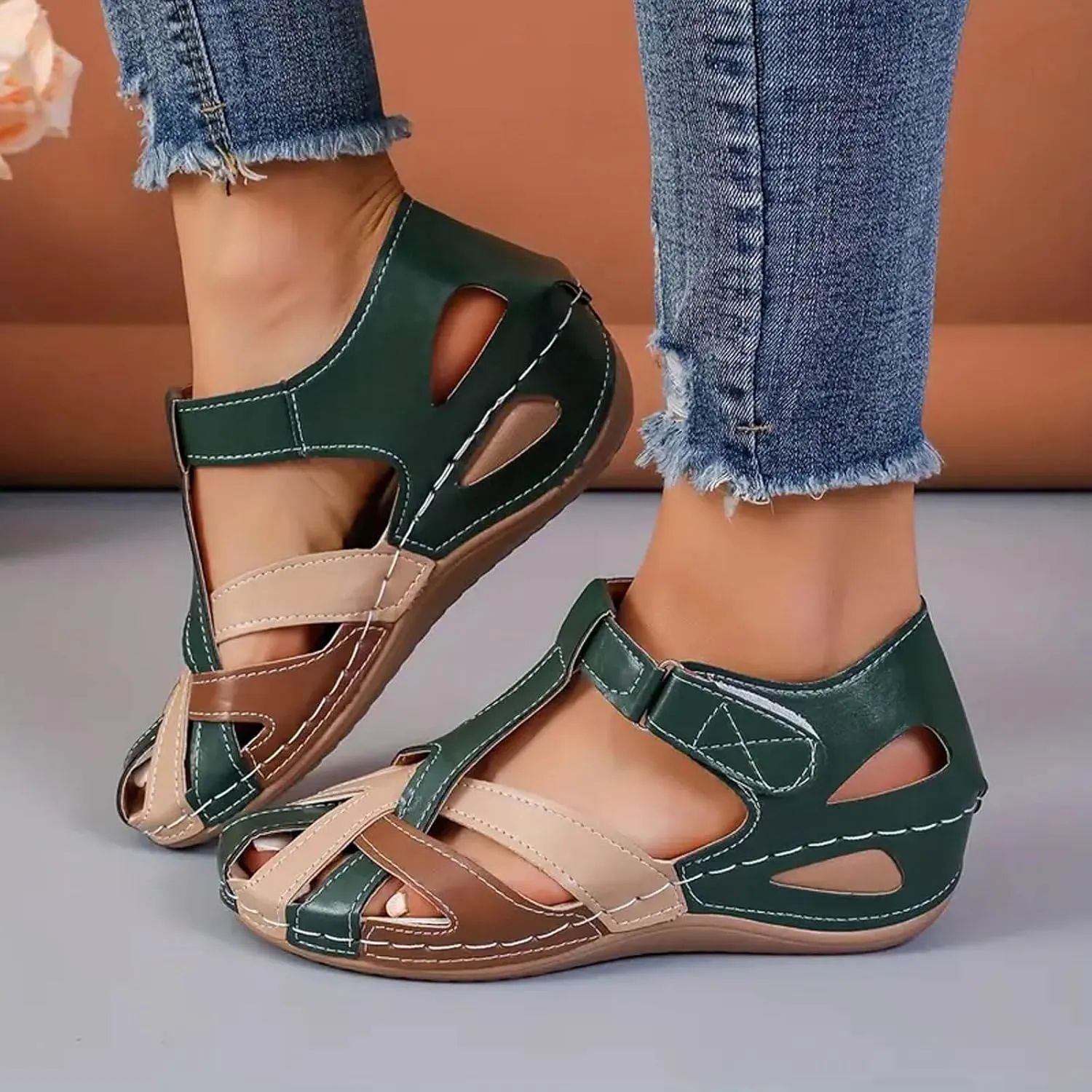 Eduavar Sandals Women Closed Toe Espadrilles Platform Wedge Heels with Adjustable Ankle Strap and Comfortable Cushion Insoles