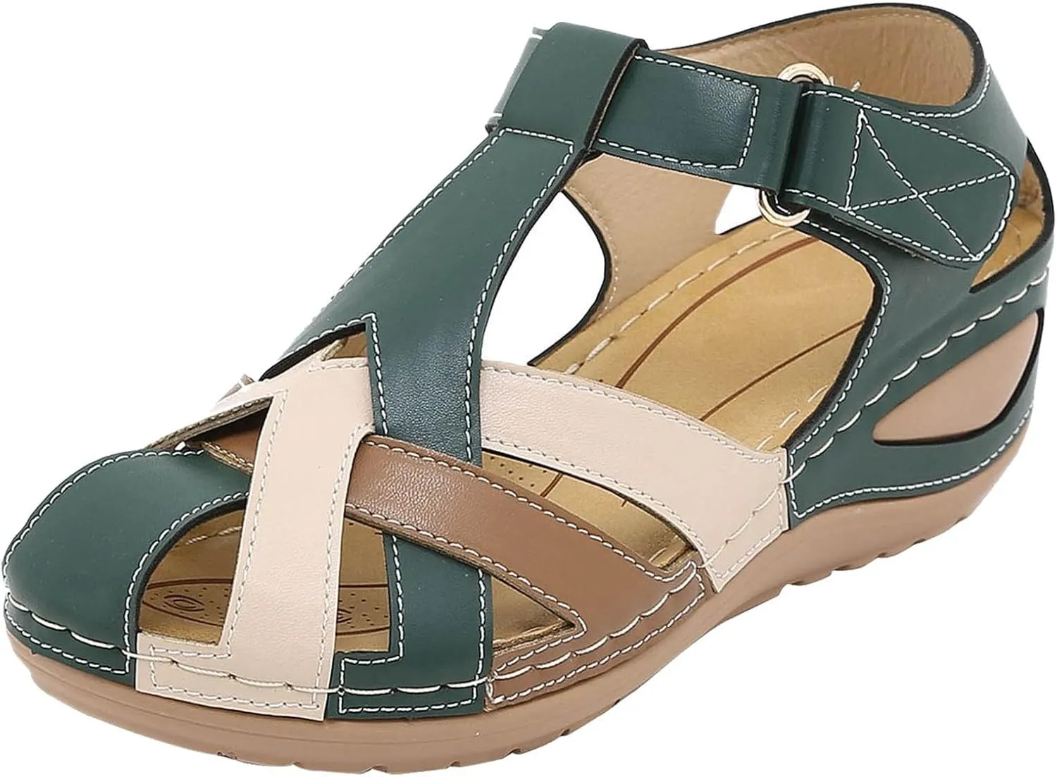 Eduavar Sandals Women Closed Toe Espadrilles Platform Wedge Heels with Adjustable Ankle Strap and Comfortable Cushion Insoles