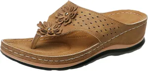 Eduavar Womens Sandals Summer Fashion Walking Slippers Anti-Slip Vintage Slip On Flip Flops Thong Sandals Orthopedic Shoes