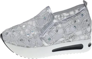 Embroidered Sneakers for Women See Through Mesh Breathable Shoes Comfortable Walking Sneakers Platform Chunky Loafers Casual Lightweight Shoes Beach Footwear 2025 Fashion