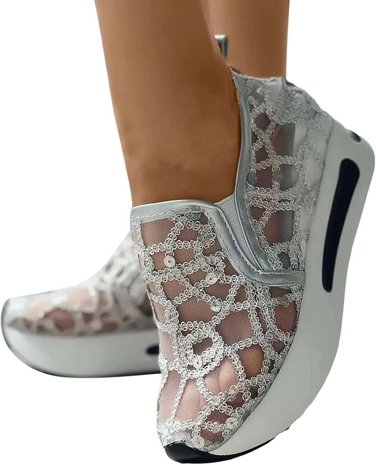 Embroidered Sneakers for Women See Through Mesh Breathable Shoes Comfortable Walking Sneakers Platform Chunky Loafers Casual Lightweight Shoes Beach Footwear 2025 Fashion