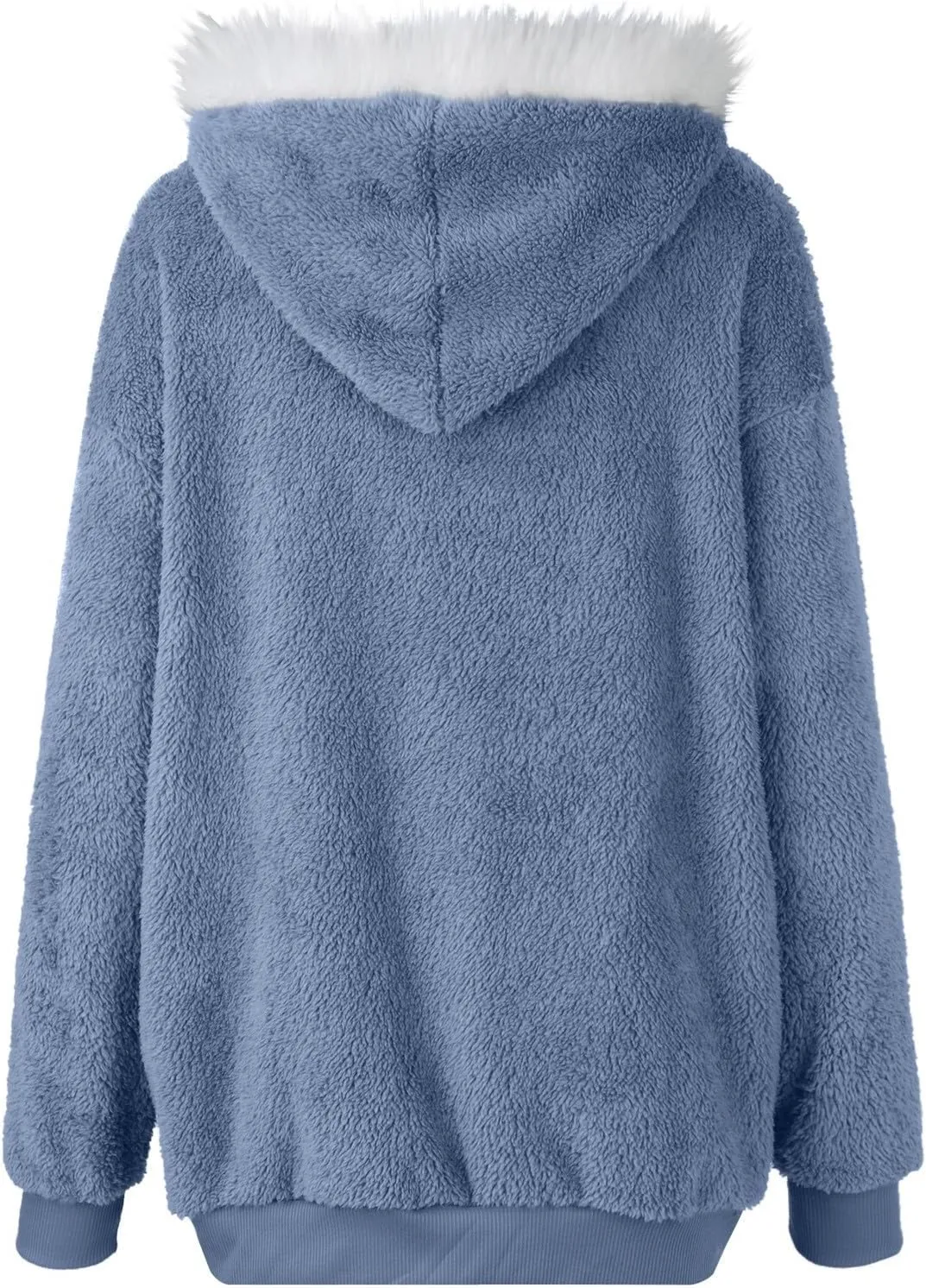Fall Jackets For Women 2024 Casual Solid Color Loose Plush Zippered Hooded Jacket With Pockets